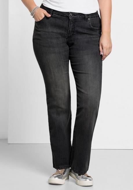 Bootcut-Jeans in 5-Pocket-Form, mit Used-Effekten - black Denim - 40