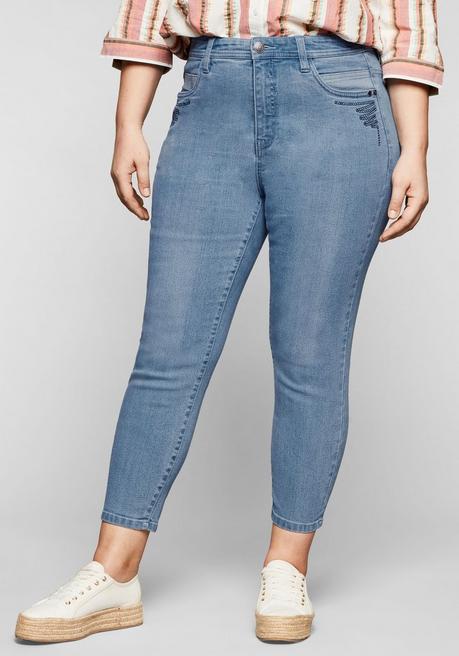 Skinny Jeans in 7/8-Länge, mit Stickerei vorn - light blue used Denim - 40