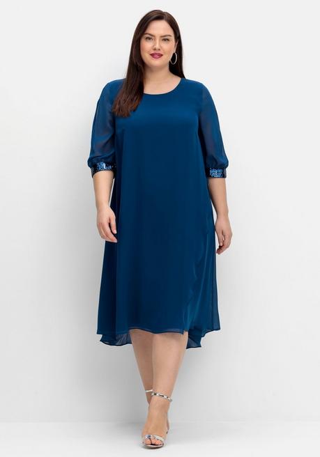 Abendkleid aus Georgette, mit geschlitztem Ärmel - blau - 40