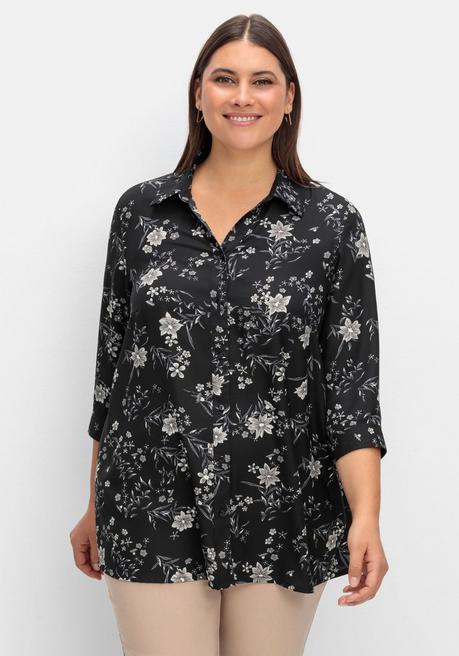 Bluse in leichter A-Linie, mit floralem Print - schwarz gemustert - 40