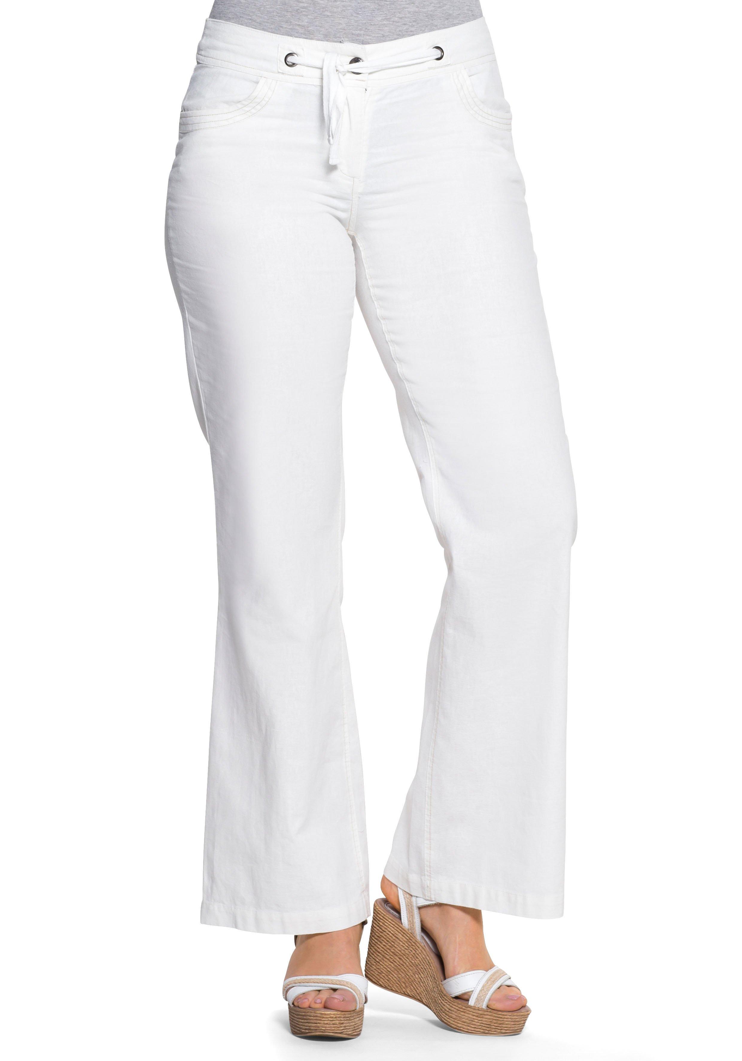 sheego Weite Bootcut-Hose mit Leinenanteil - weiß sheego