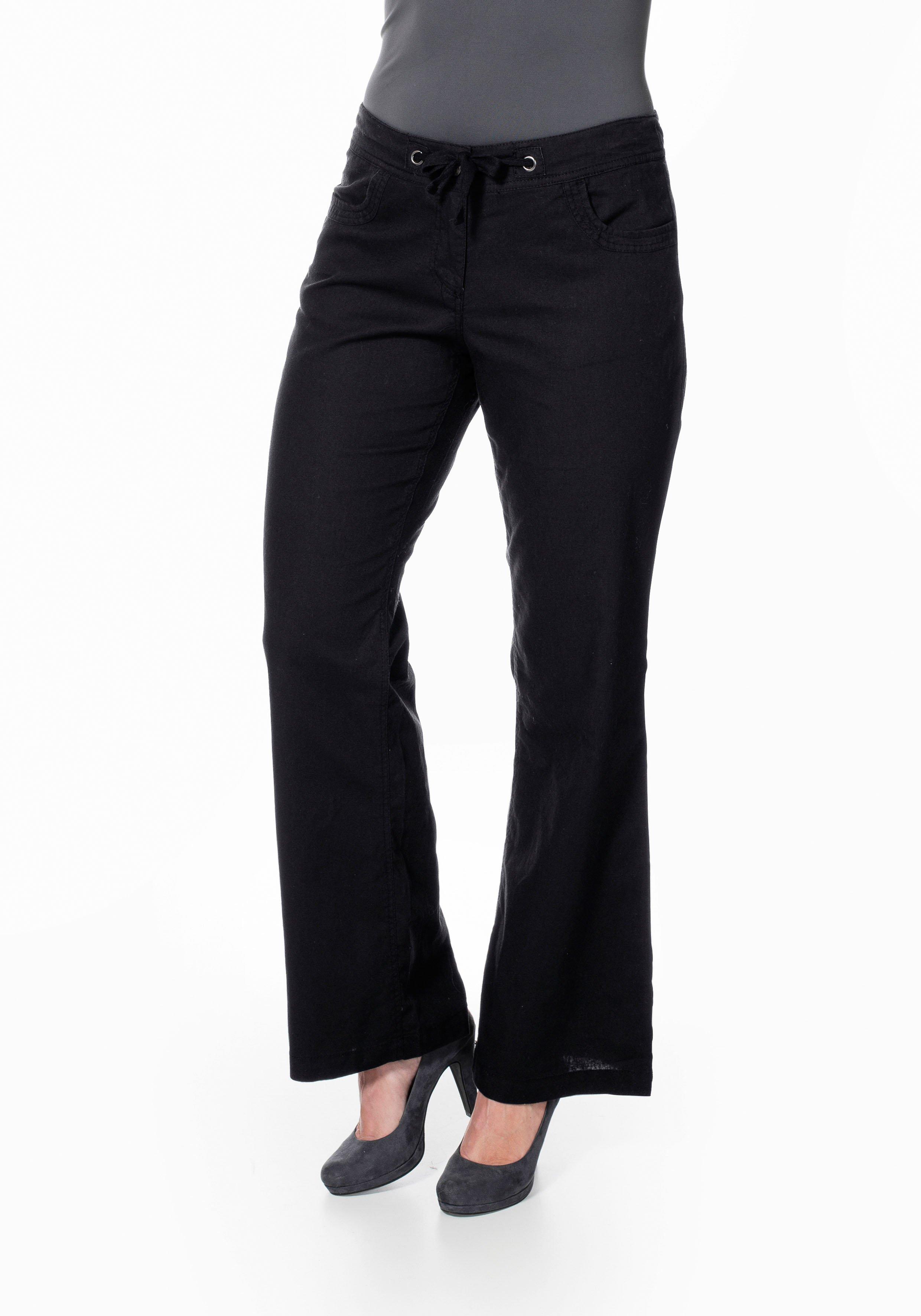 sheego Weite Bootcut-Hose mit Leinenanteil - schwarz sheego