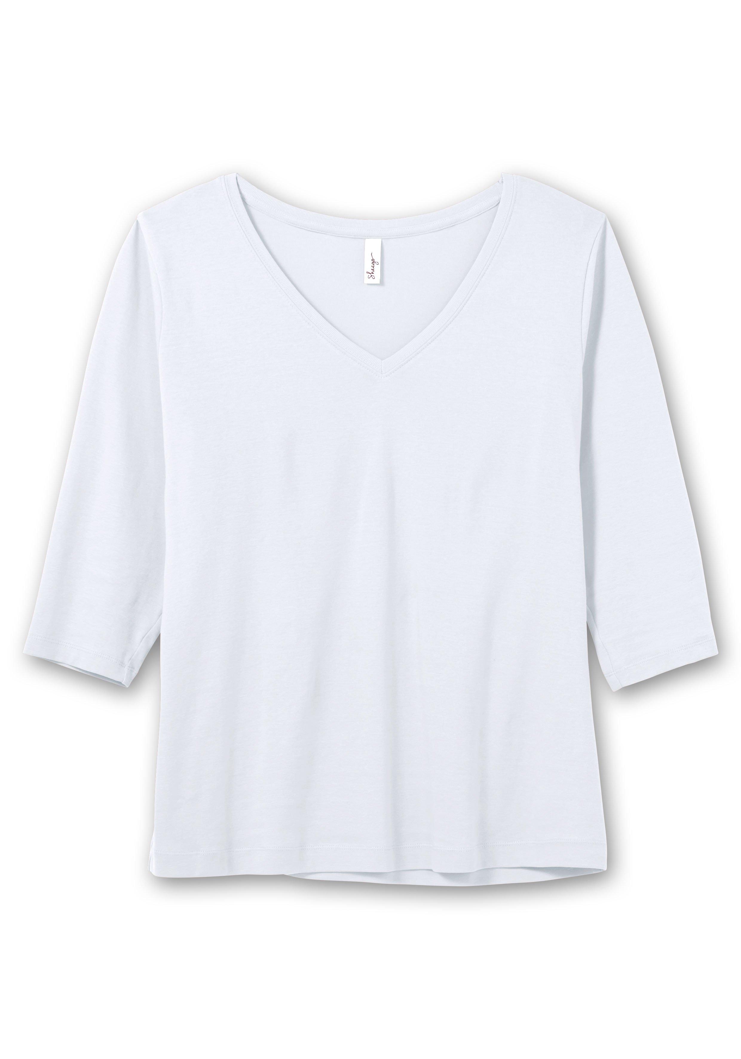 in - Rippqualität V-Ausschnitt, sheego Shirt mit schwarz und | 3/4-Arm