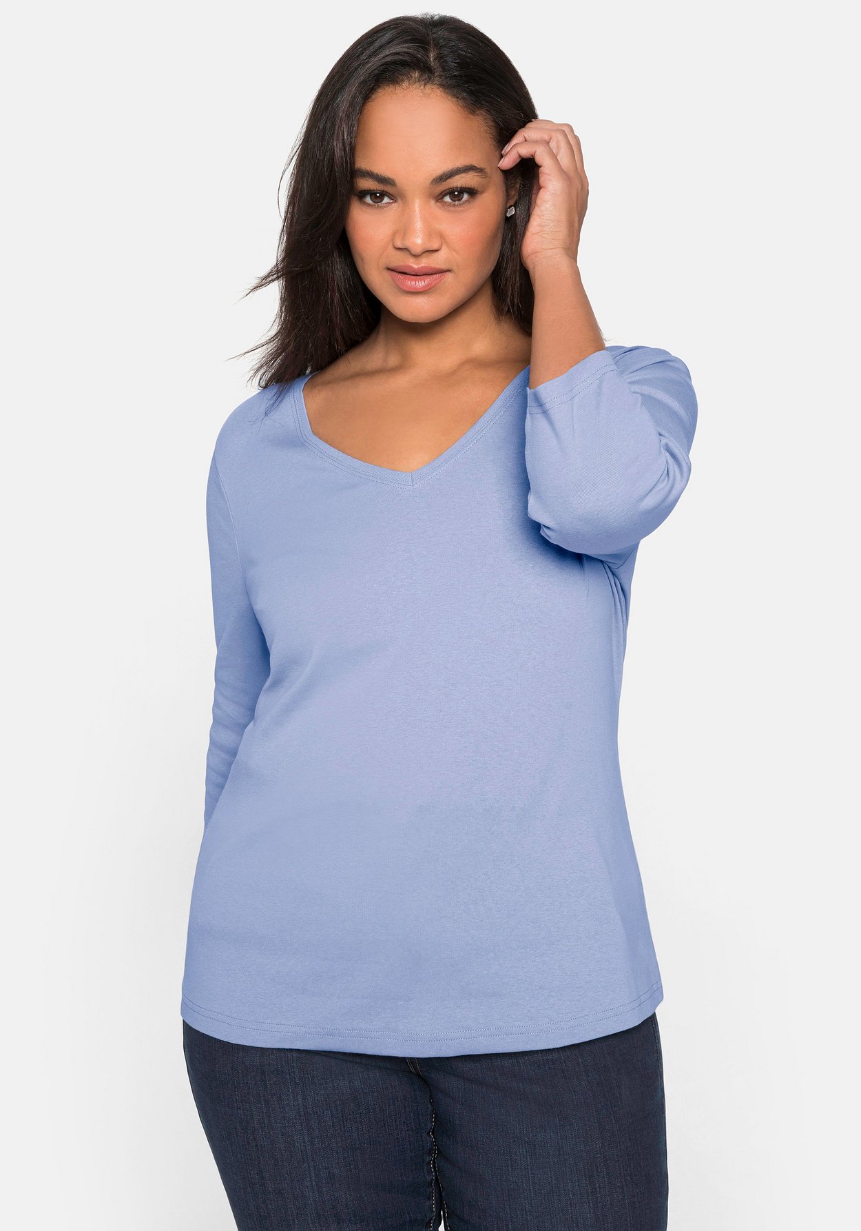 Mode Basic Mode | sheego Shirt mit 3/4-Arm und V-Ausschnitt, in Rippqualität - NK46731