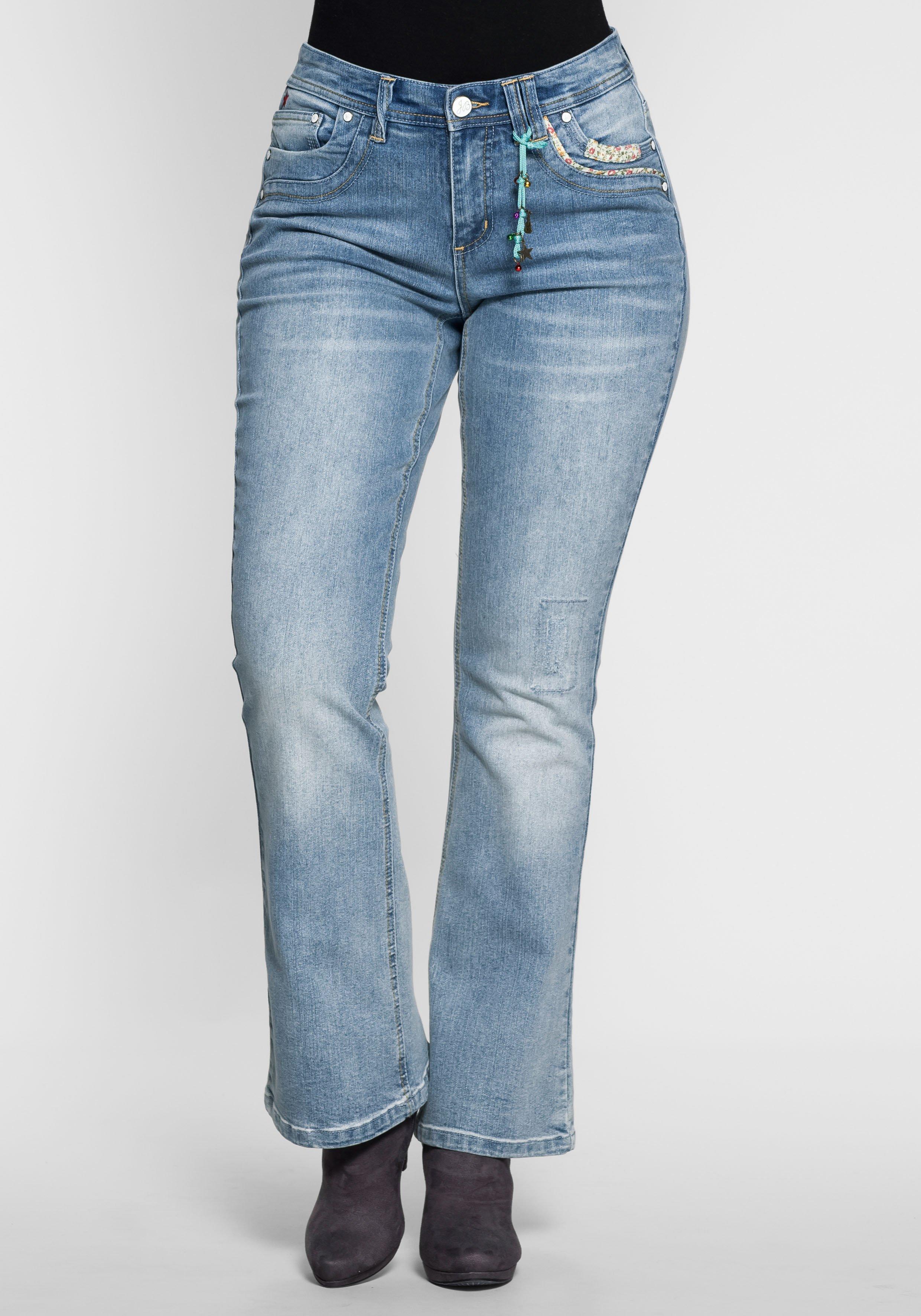 Bootcut Stretch-Jeans im Used-Look - dark blue Denim | sheego