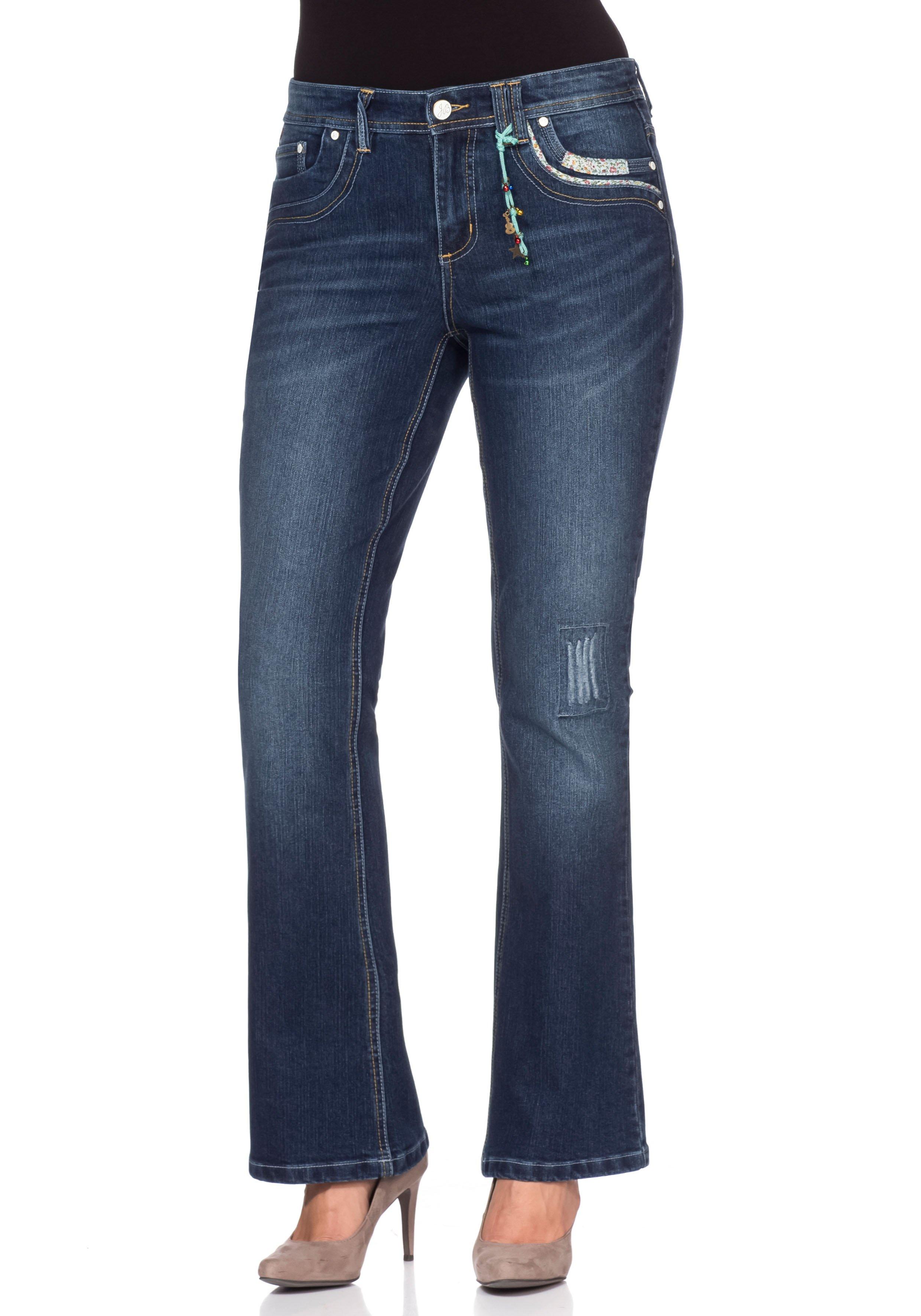 Große Größen: Bootcut Stretch-Jeans Im Used-Look, Dark Blue Denim, Gr.21-104