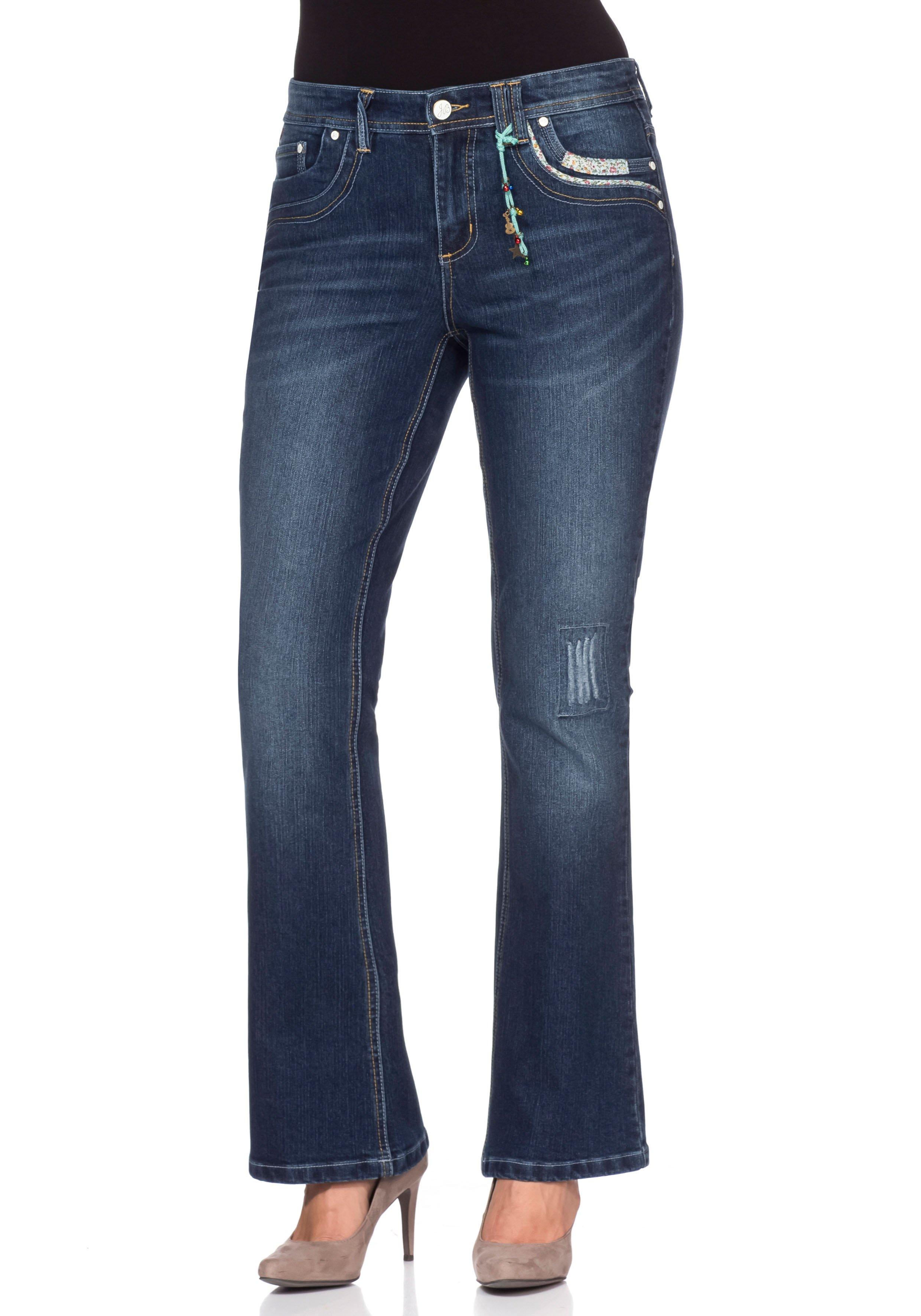 Bootcut blue im | dark Used-Look Denim Stretch-Jeans sheego -