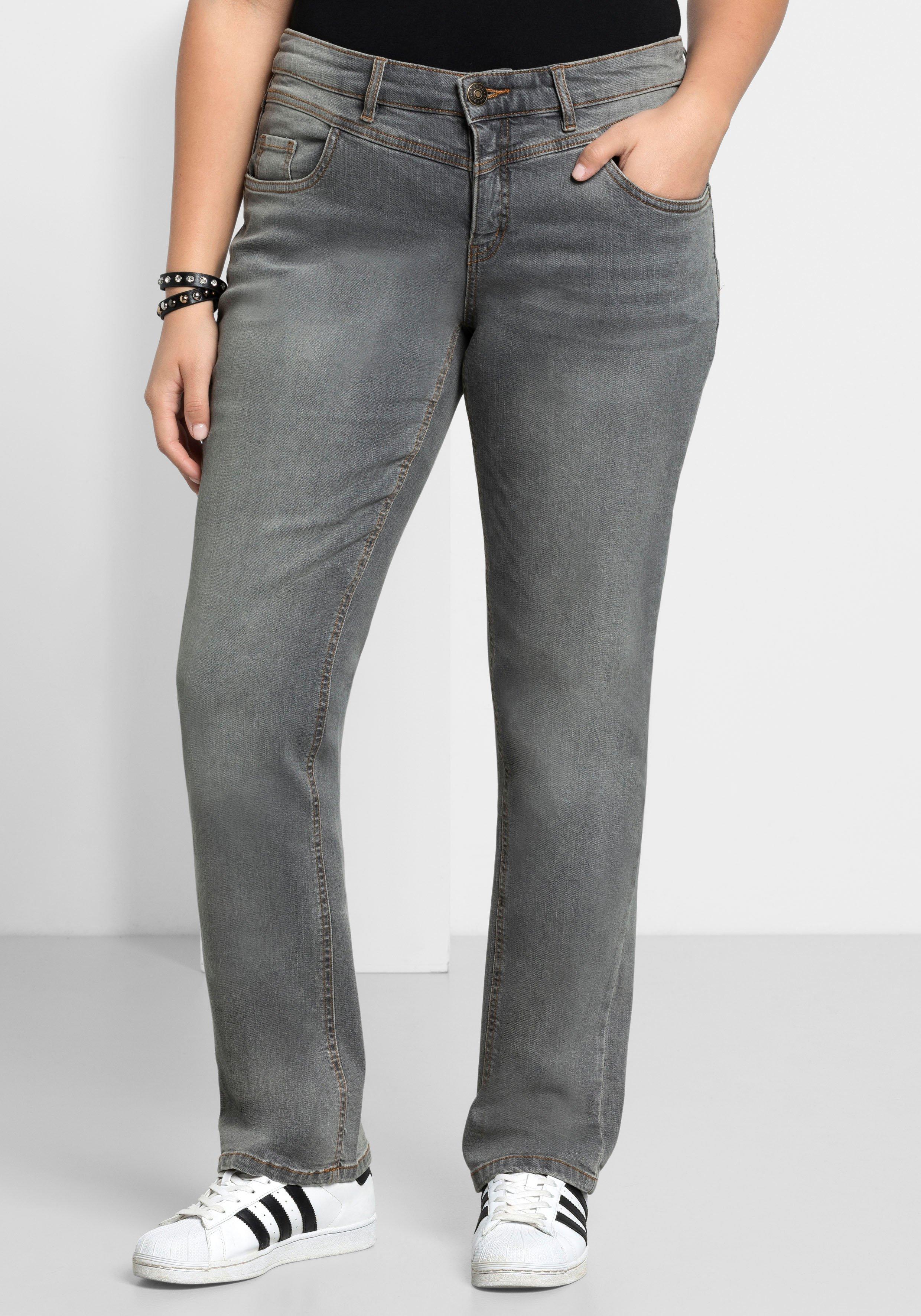 sheego Gerade Jeans mit Used-Effekten - grey Denim sheego