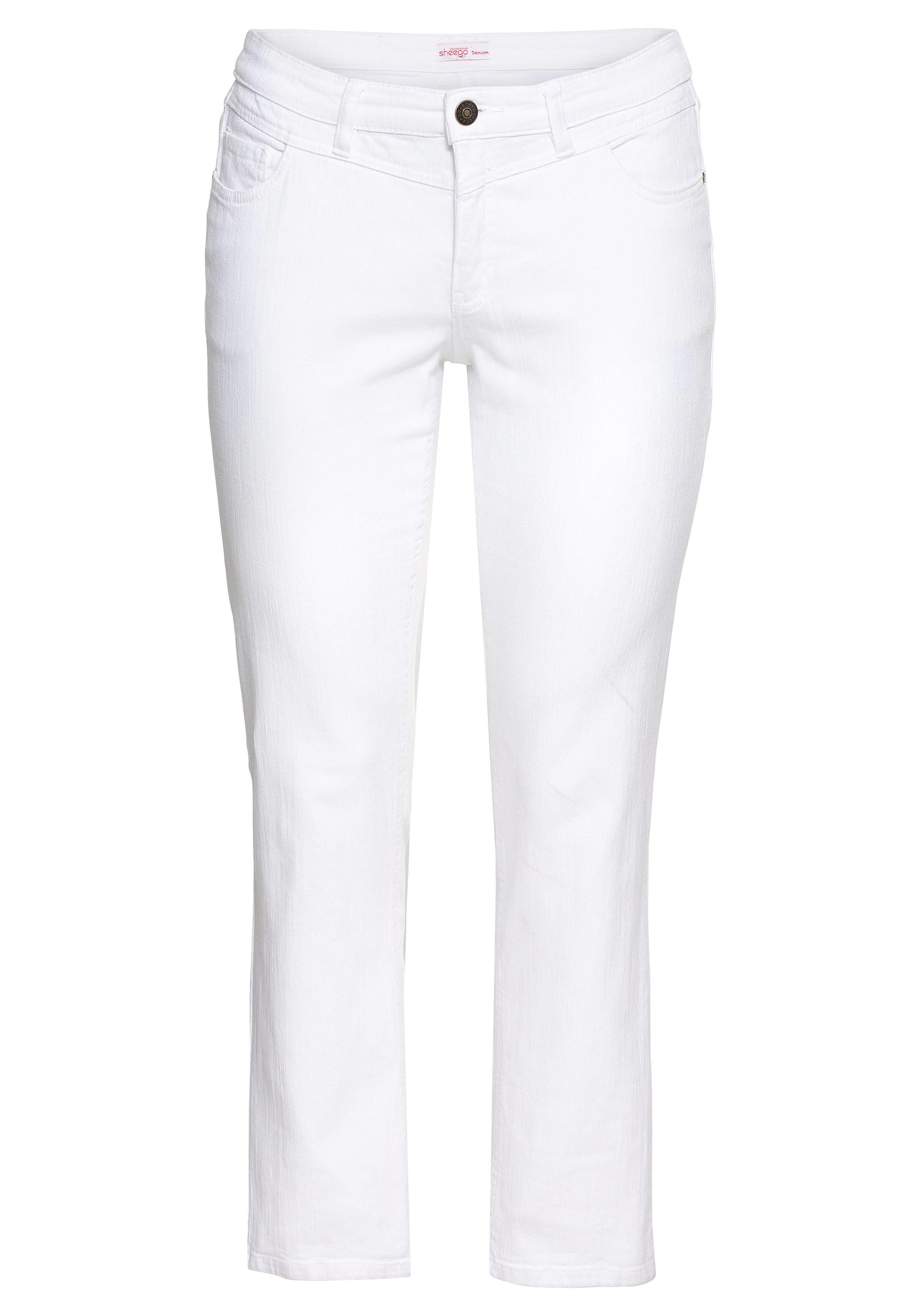 sheego Gerade Jeans white - | Denim Used-Effekten mit