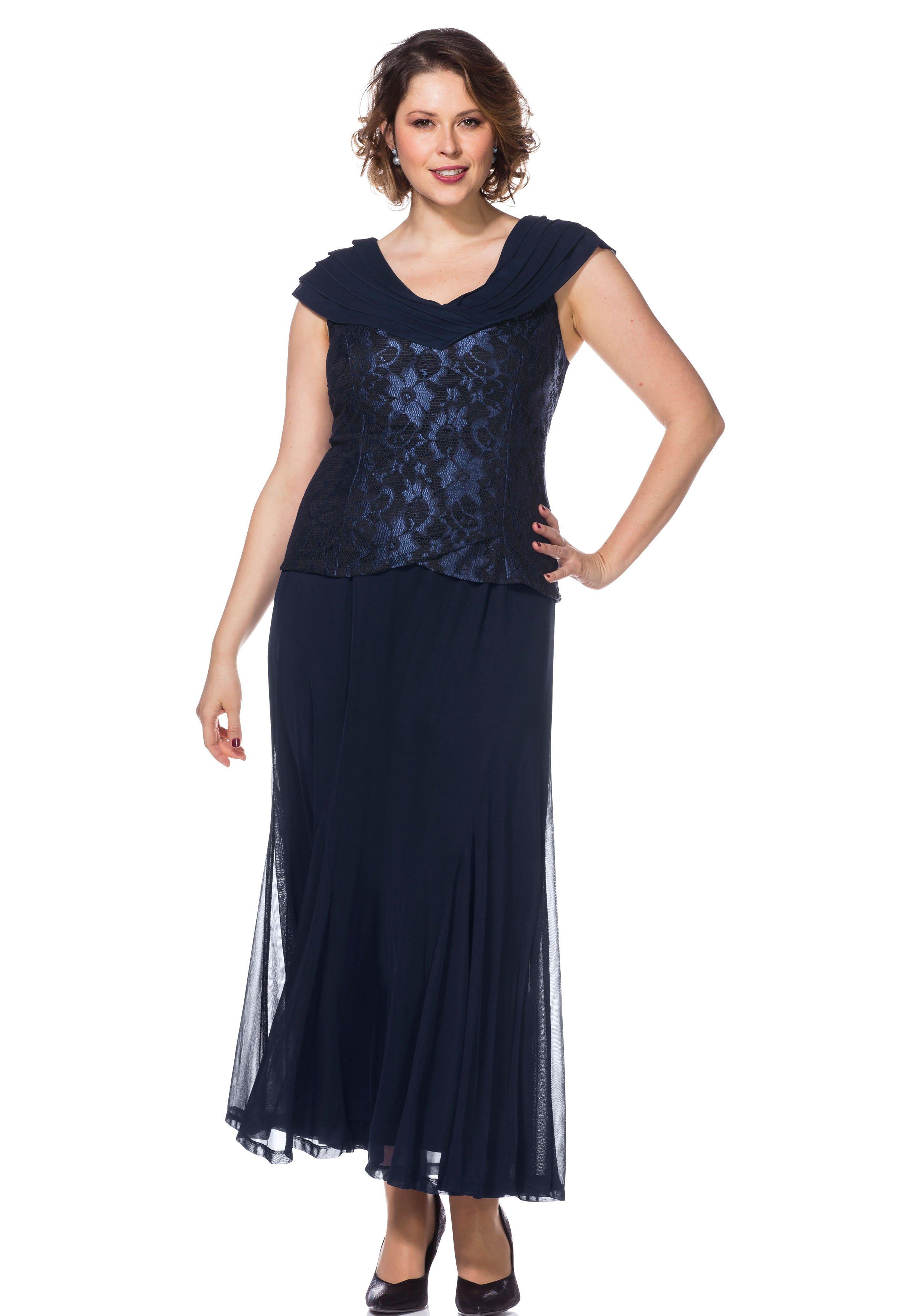 Abendkleid Godetfalten Spitze blau - sheego und | mit