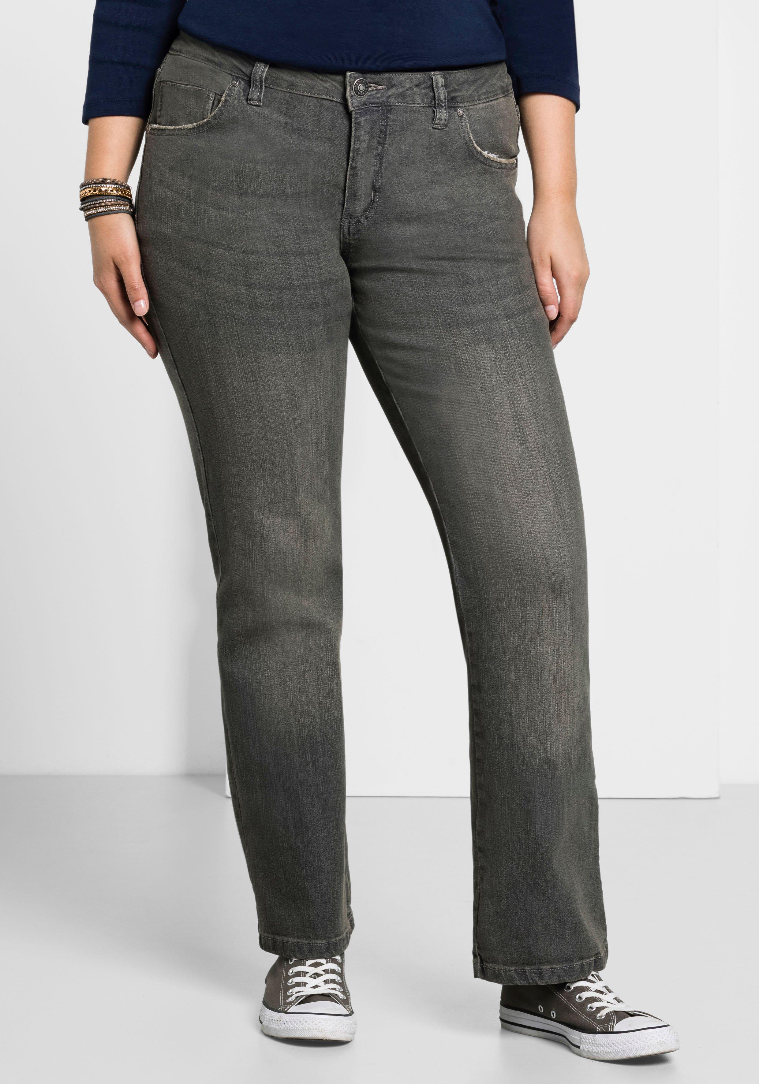 sheego Bootcut-Jeans in 5-Pocket-Form, mit Used-Effekten - grey Denim sheego