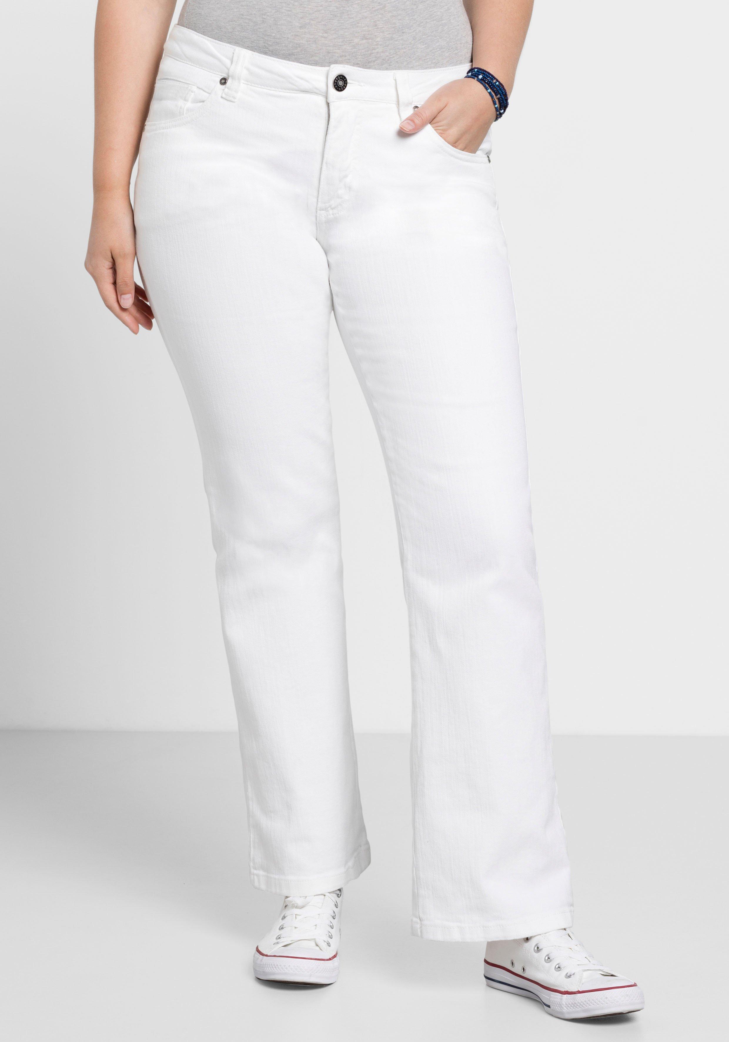 sheego Bootcut-Jeans in 5-Pocket-Form, mit Used-Effekten - white Denim sheego