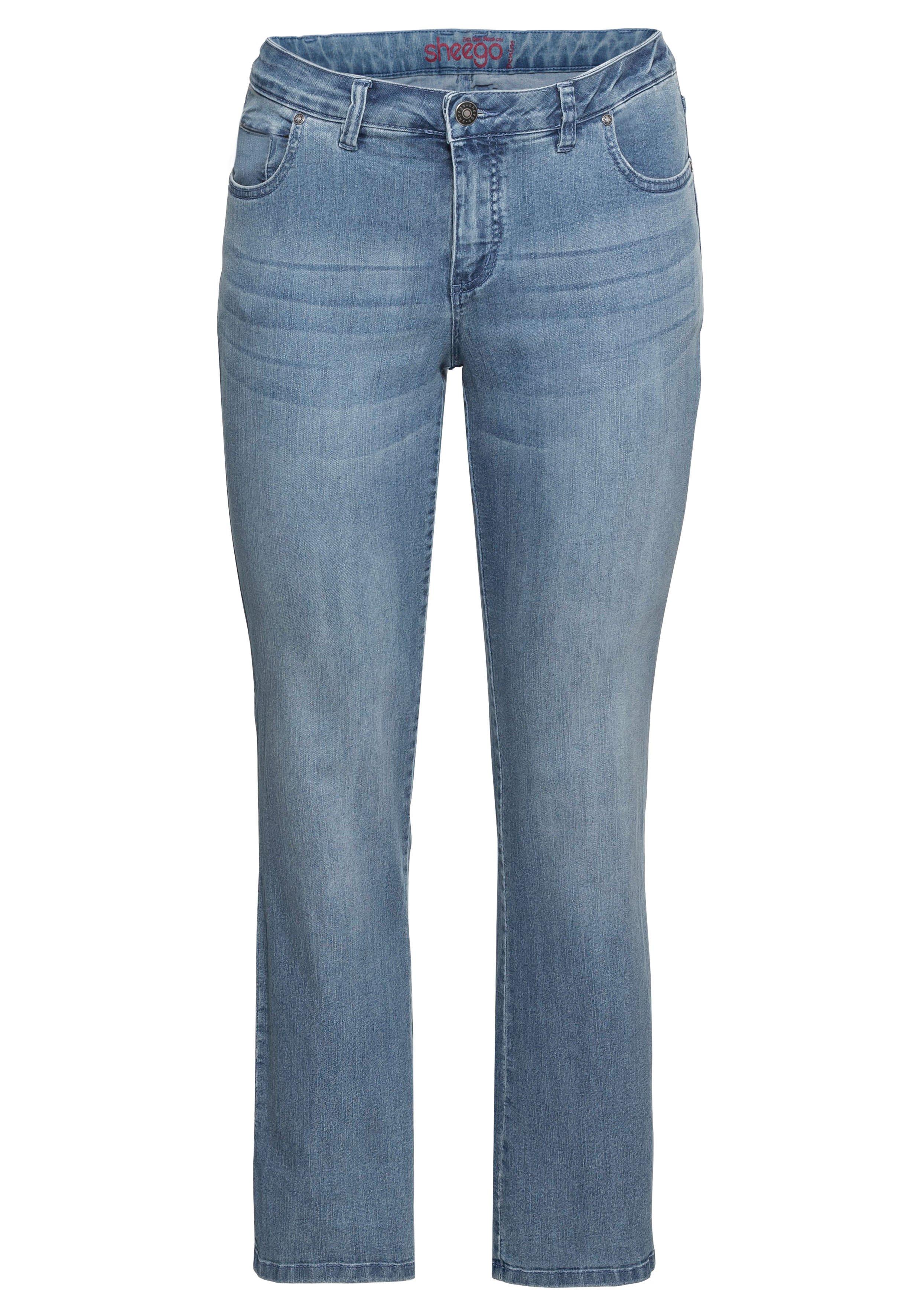 Bootcut-Jeans in 5-Pocket-Form, - dark | Used-Effekten blue mit Denim sheego