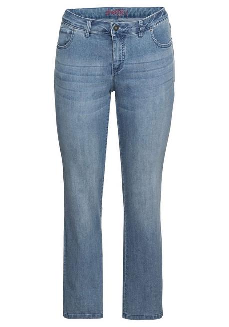 Bootcut-Jeans in 5-Pocket-Form, mit Used-Effekten - dark blue Denim | sheego