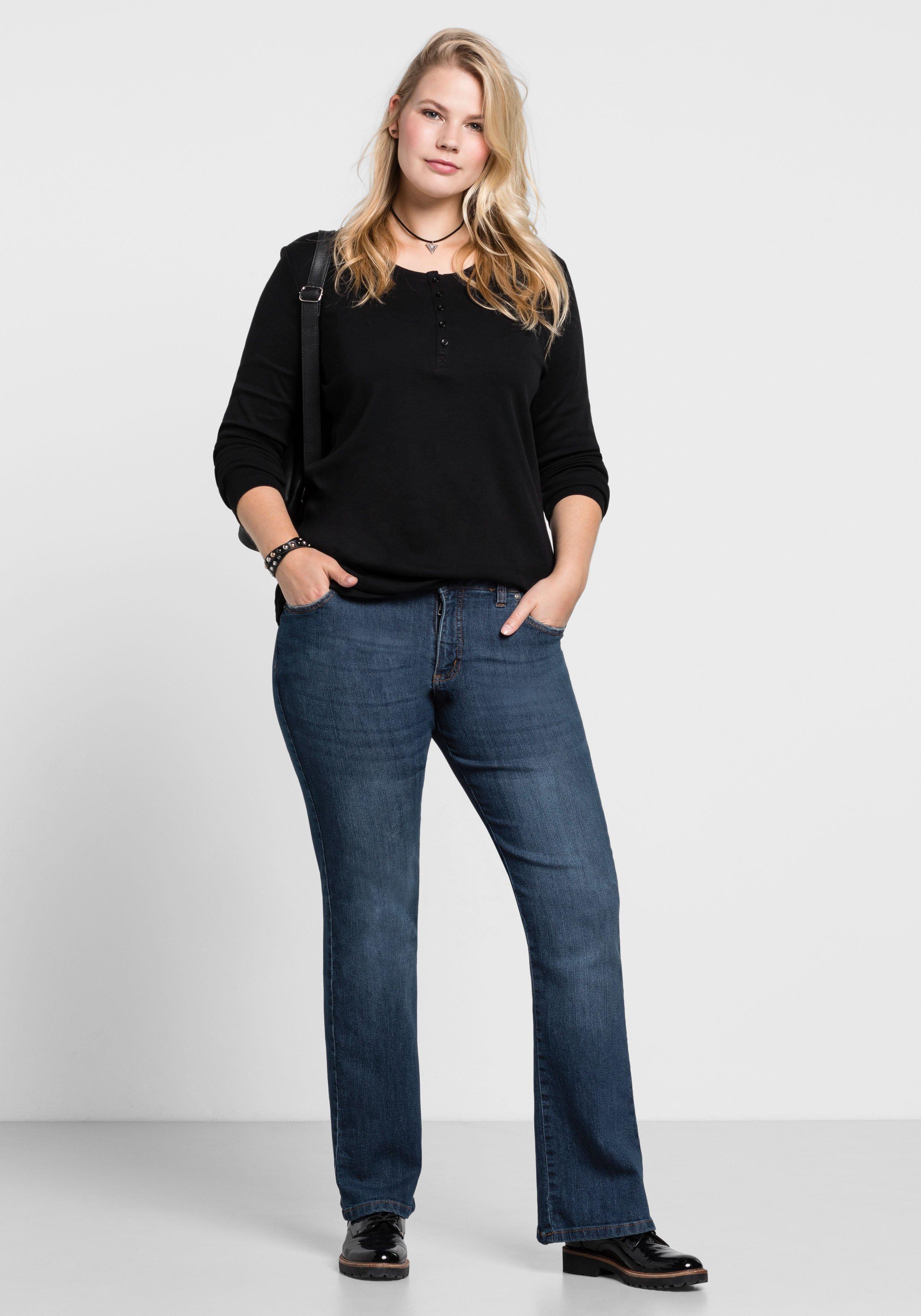 sheego dark blue | Denim mit Used-Effekten 5-Pocket-Form, in Bootcut-Jeans -