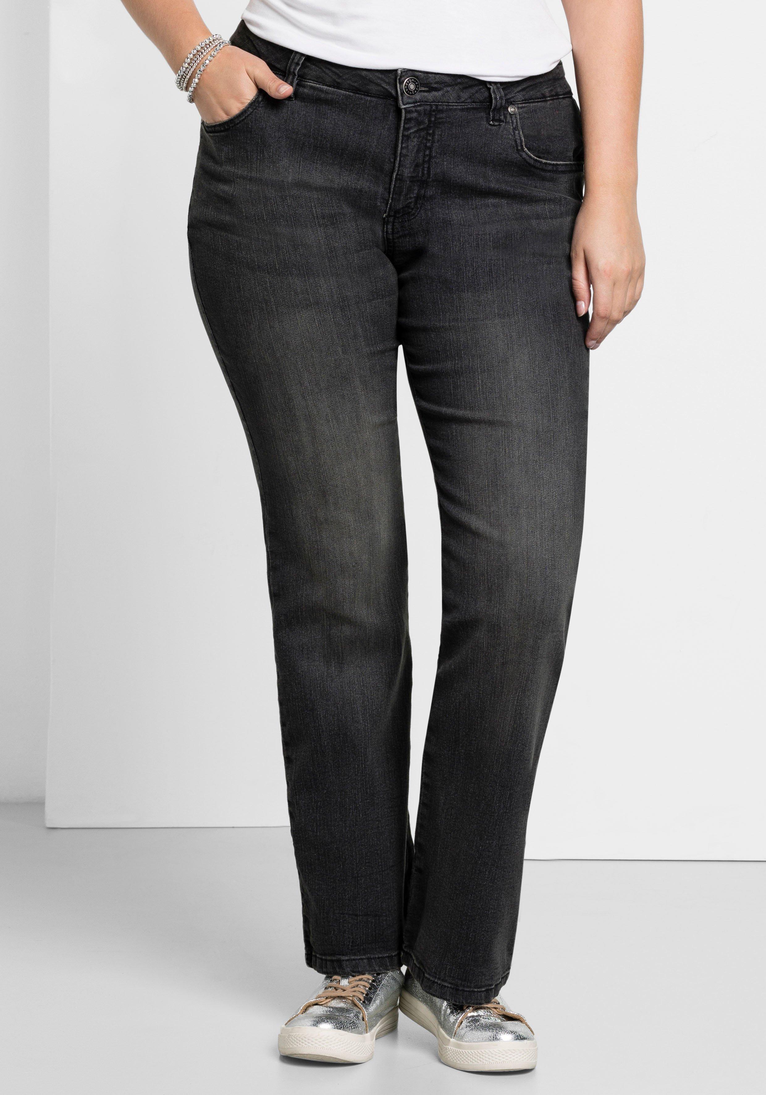 Denim in sheego 5-Pocket-Form, - Used-Effekten | blue mit Bootcut-Jeans dark