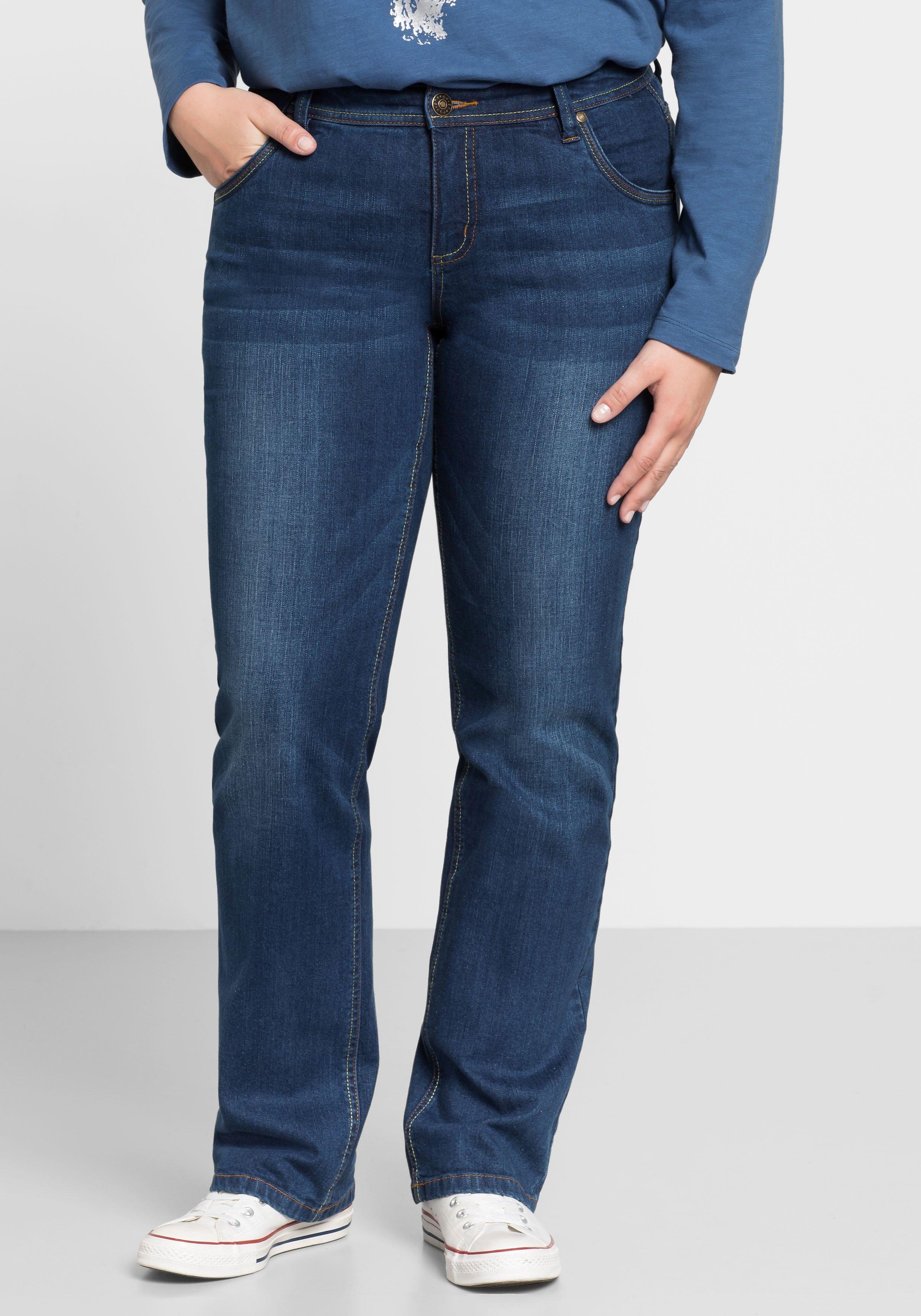 Gerade Stretch-Jeans sheego | mit - Used-Effekten dark blue Denim