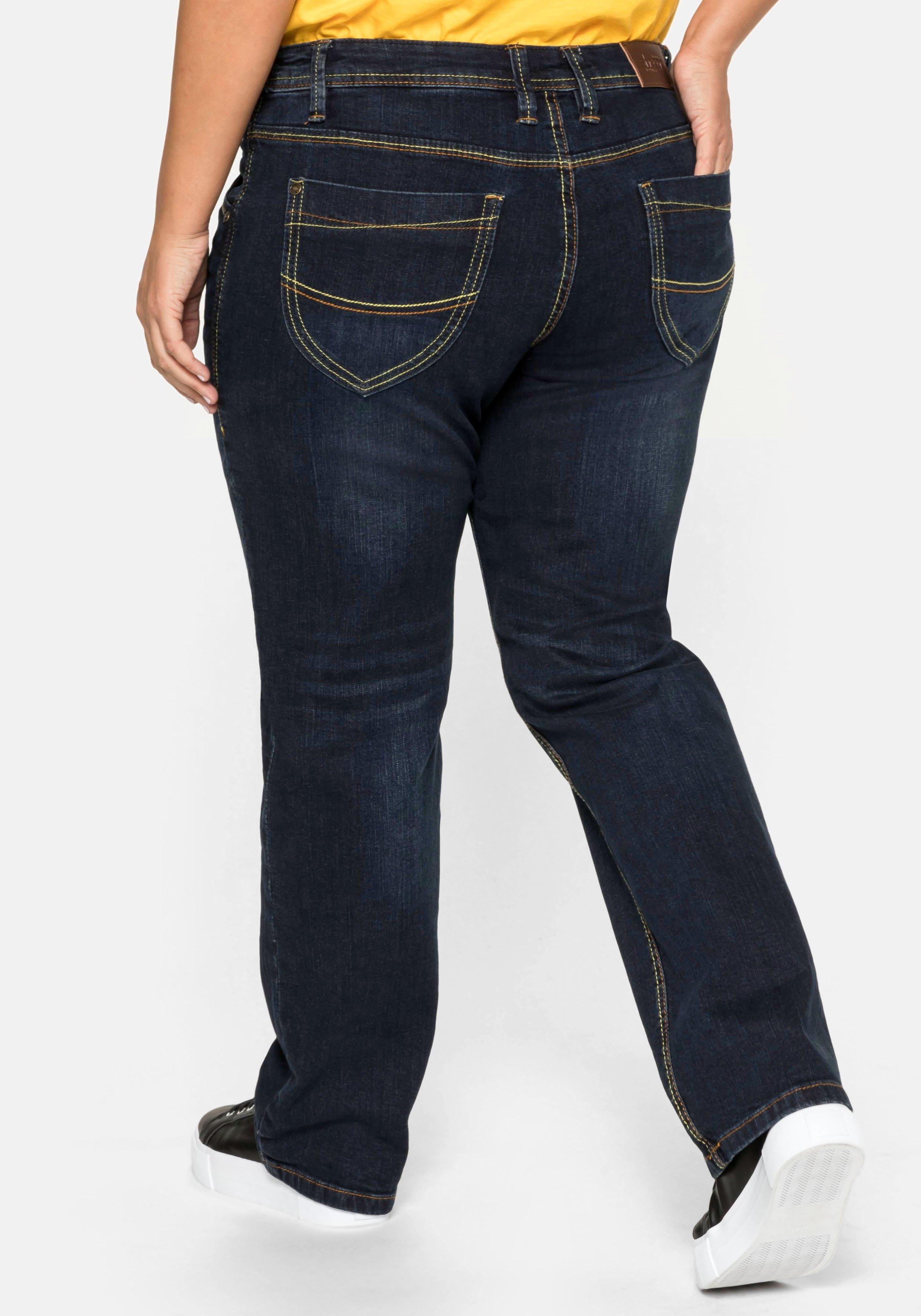 Gerade Stretch-Jeans mit Used-Effekten - dark blue Denim | sheego