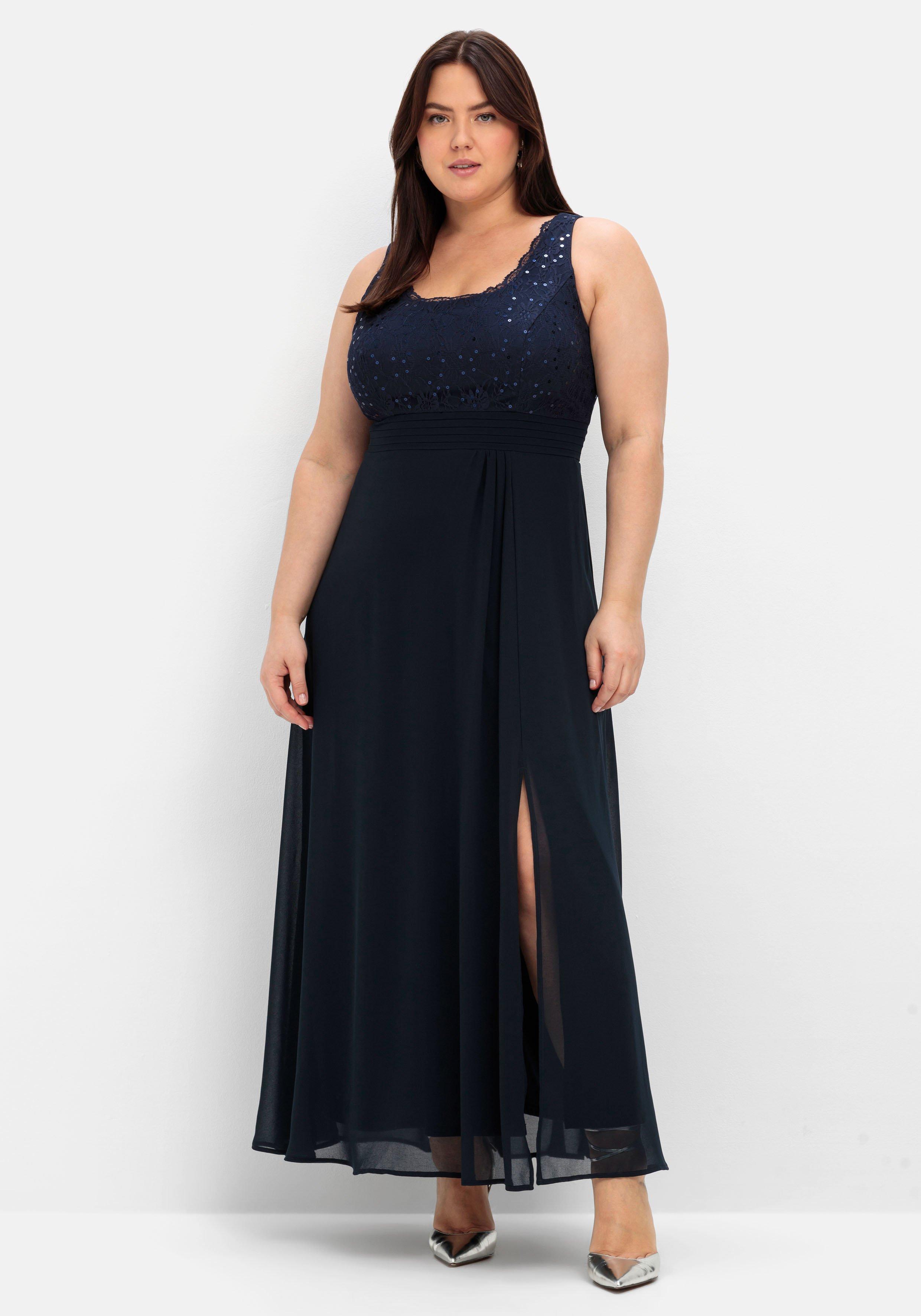 sheego Abendkleid mit floraler Spitze - blau sheego