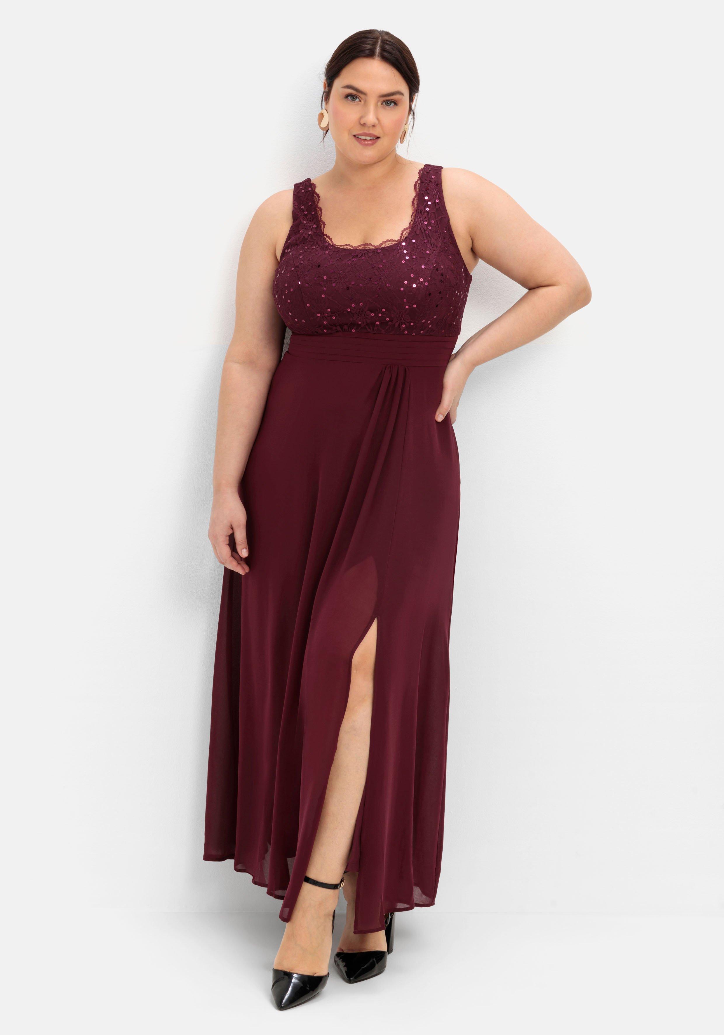 sheego Abendkleid mit floraler Spitze - aubergine sheego