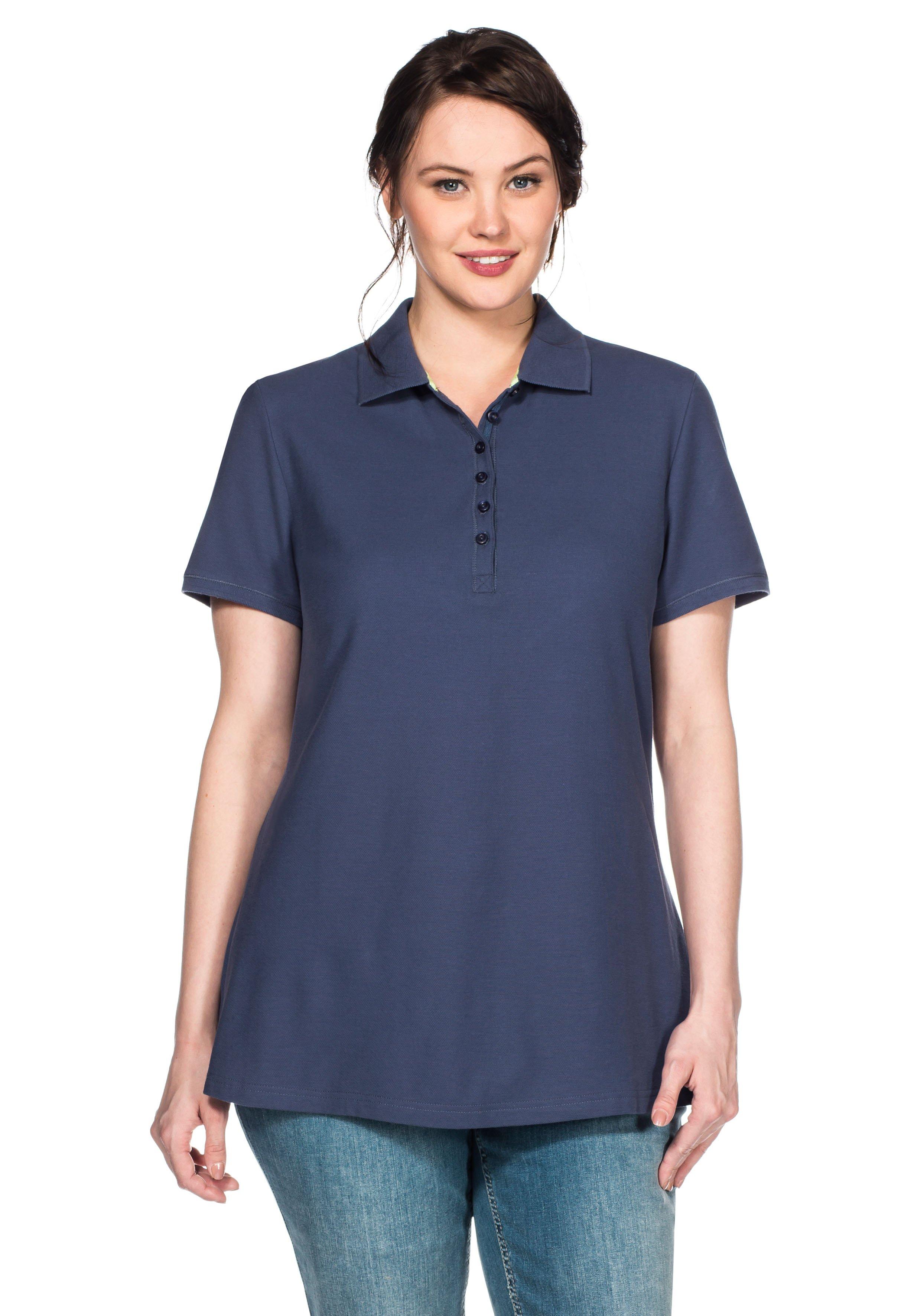 sheego Poloshirt mit kurzem Arm, in Piqué-Qualität - jeansblau sheego