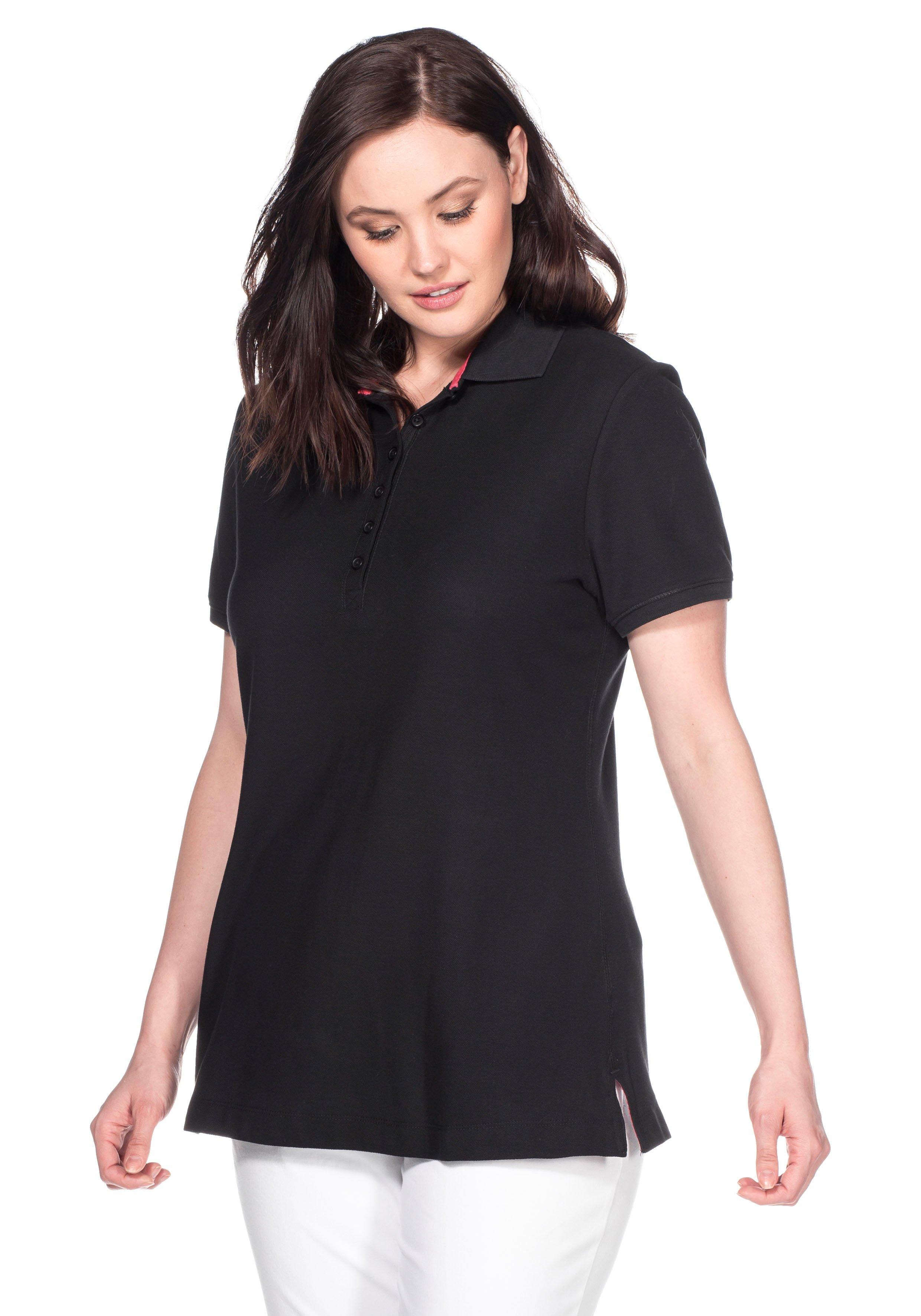 sheego Poloshirt mit kurzem Arm, in Piqué-Qualität - schwarz sheego