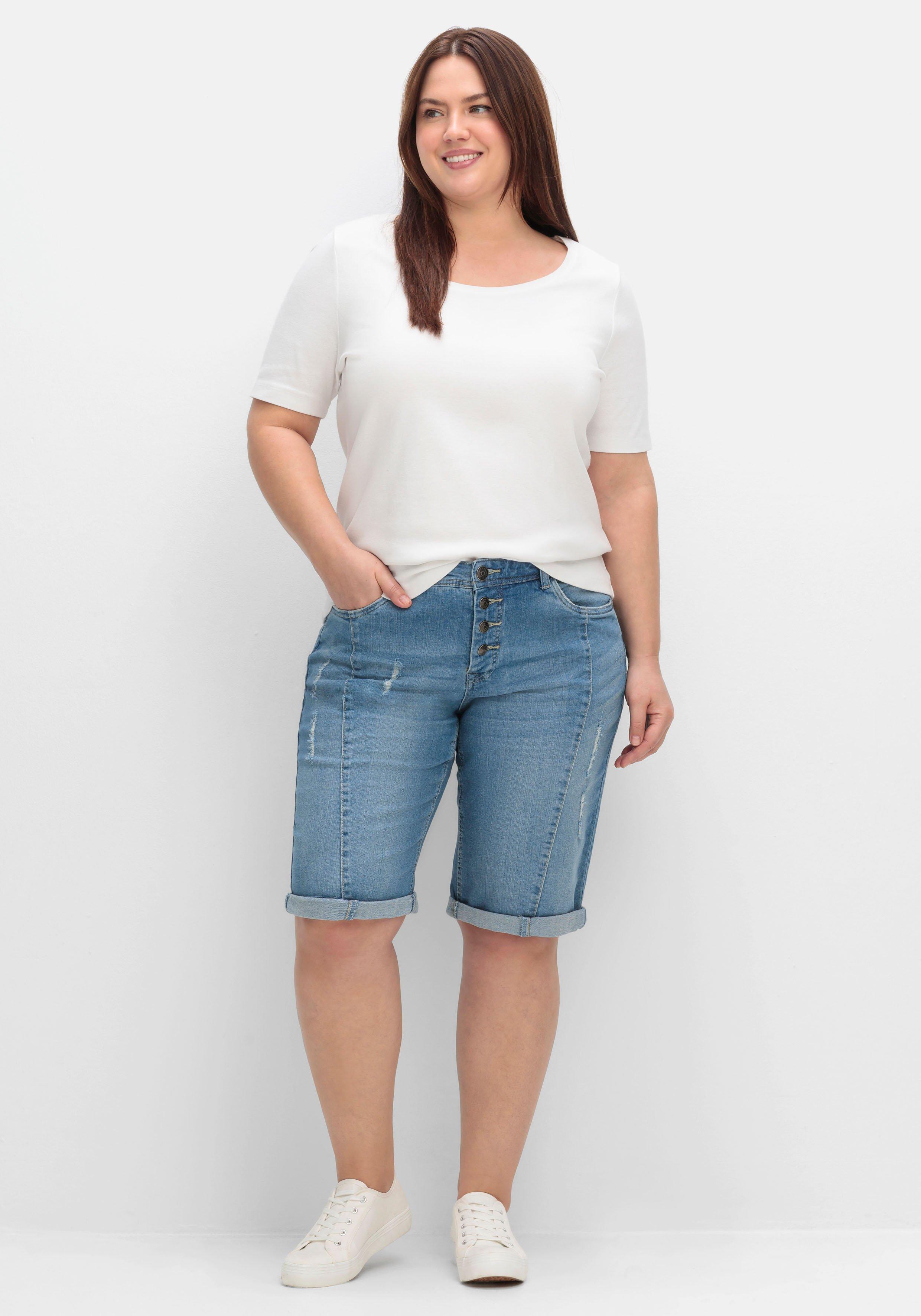 sheego Jeansbermudas im Used-Look - light blue Denim sheego