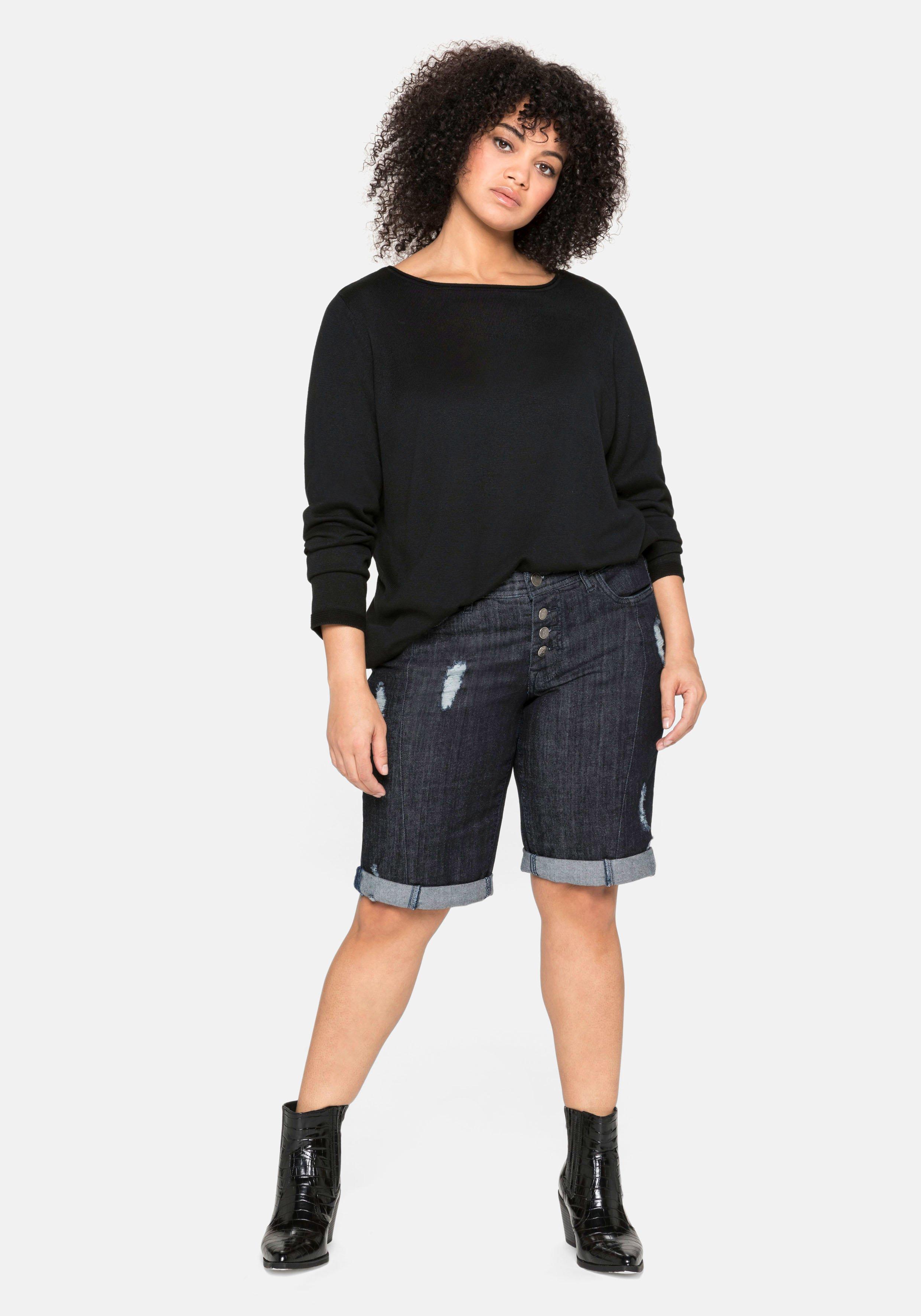 sheego Jeansbermudas im Used-Look - blue black Denim sheego