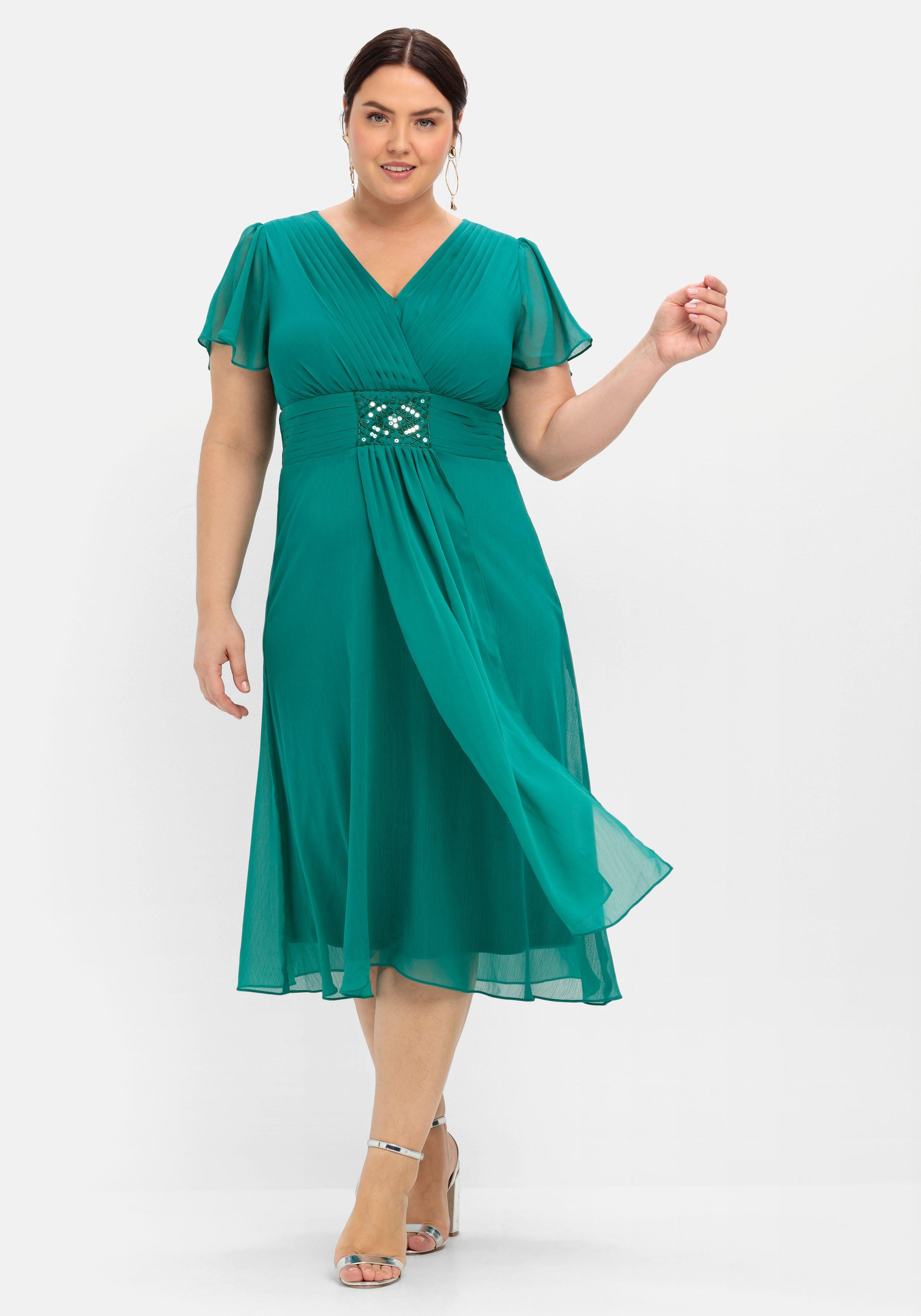 sheego Abendkleid mit Schmuckbrosche - opalgrün sheego