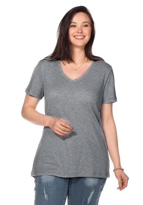 BASIC Shirt mit V-Ausschnitt - grau meliert - 40/42
