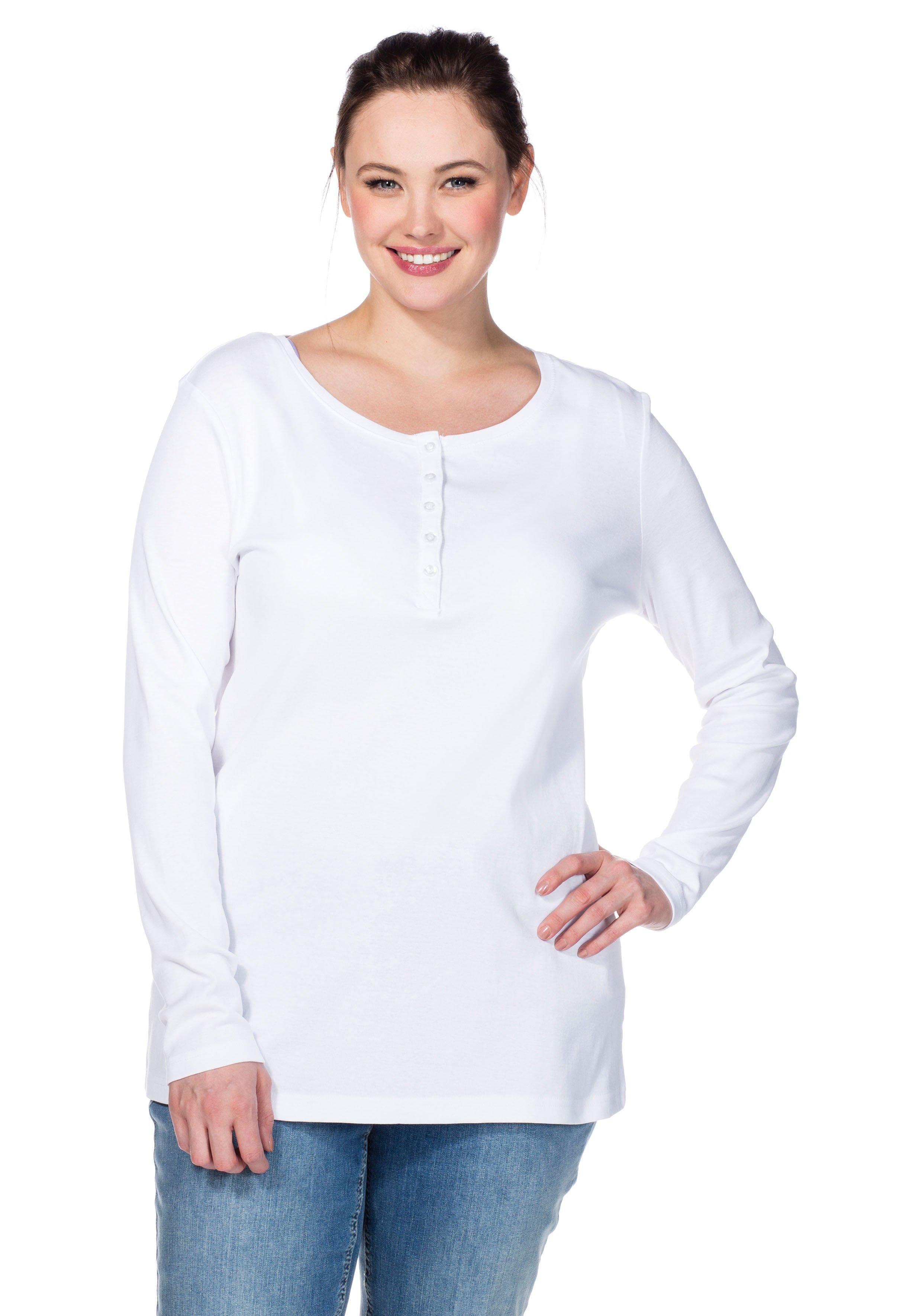 sheego Langarmshirt mit Knopfleiste - weiß sheego