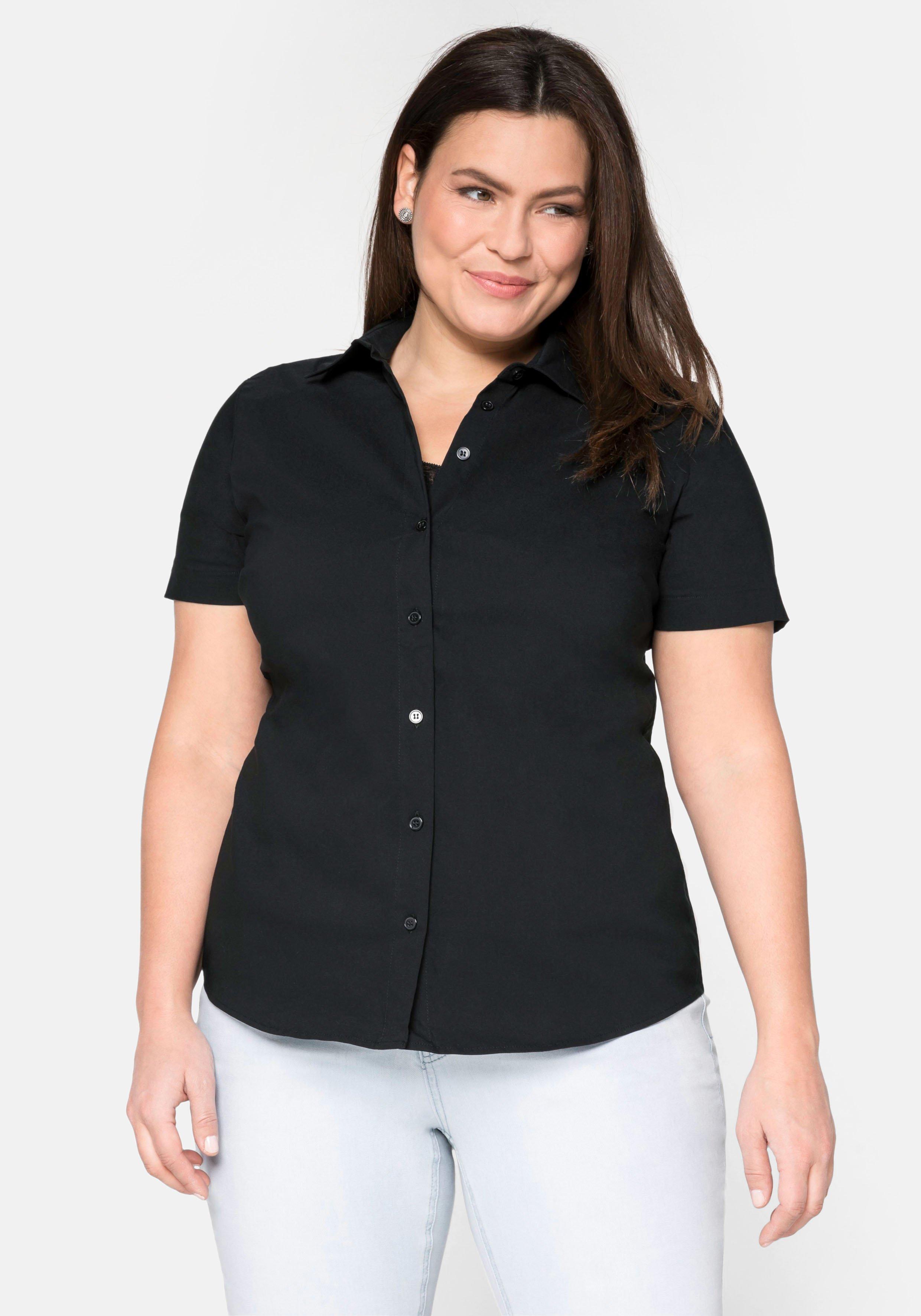 Stretch-Bluse mit Arm, tailliert - leicht sheego kurzem | schwarz