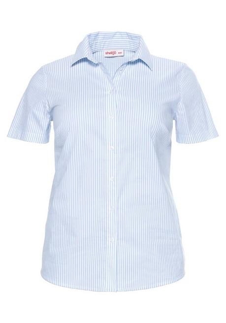 Stretch-Bluse mit kurzem Arm, leicht tailliert - hellblau-weiß - 44