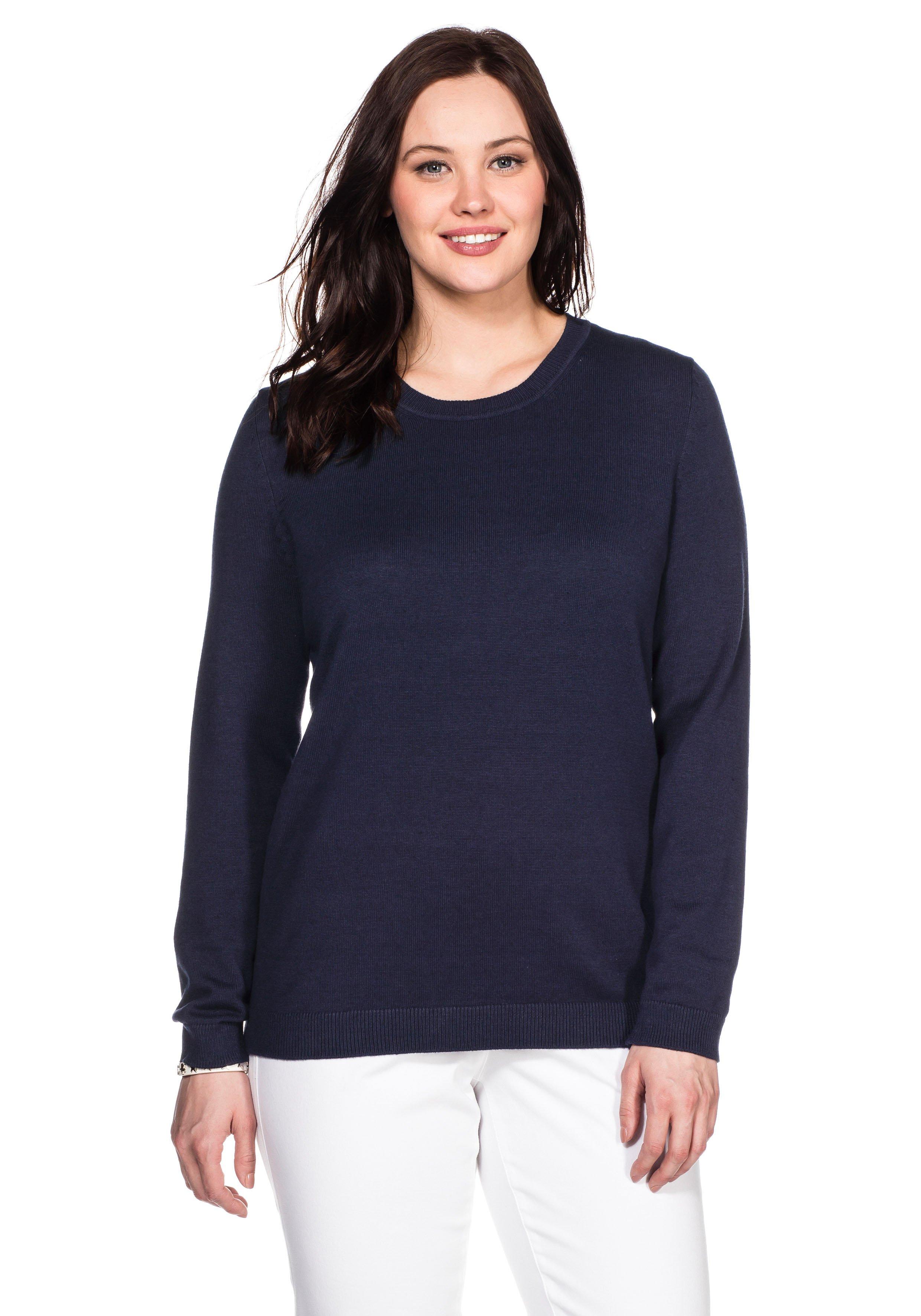 sheego Pullover aus Feinstrick mit Rundhalsausschnitt - marine sheego