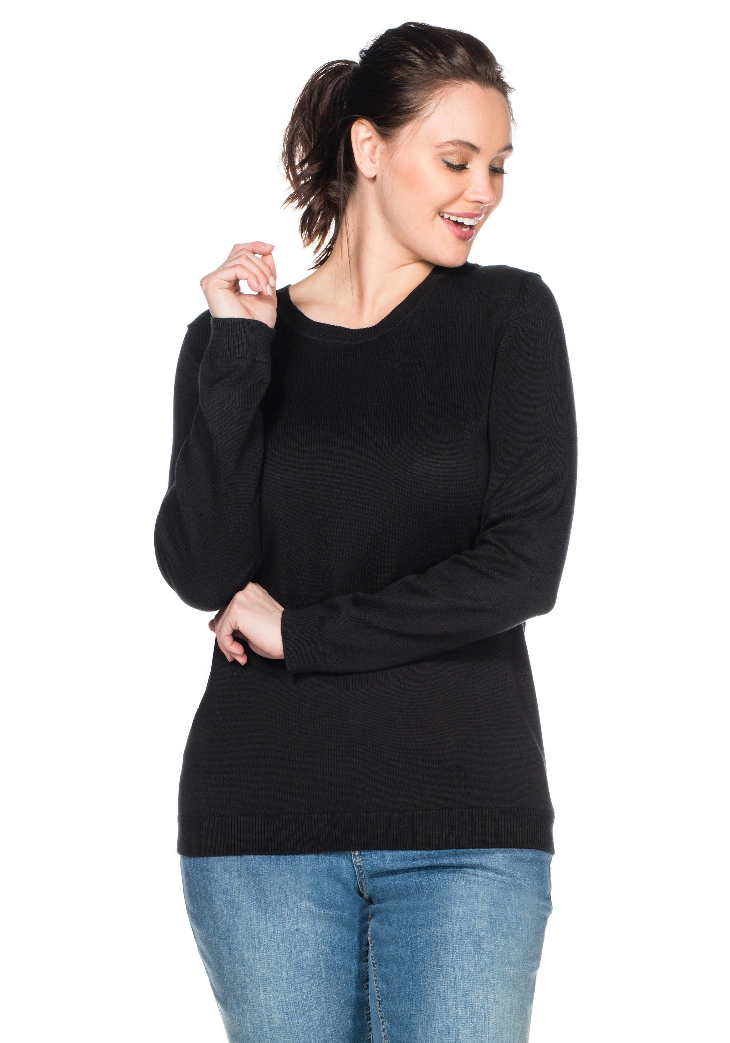 sheego Pullover aus Feinstrick mit Rundhalsausschnitt - schwarz sheego