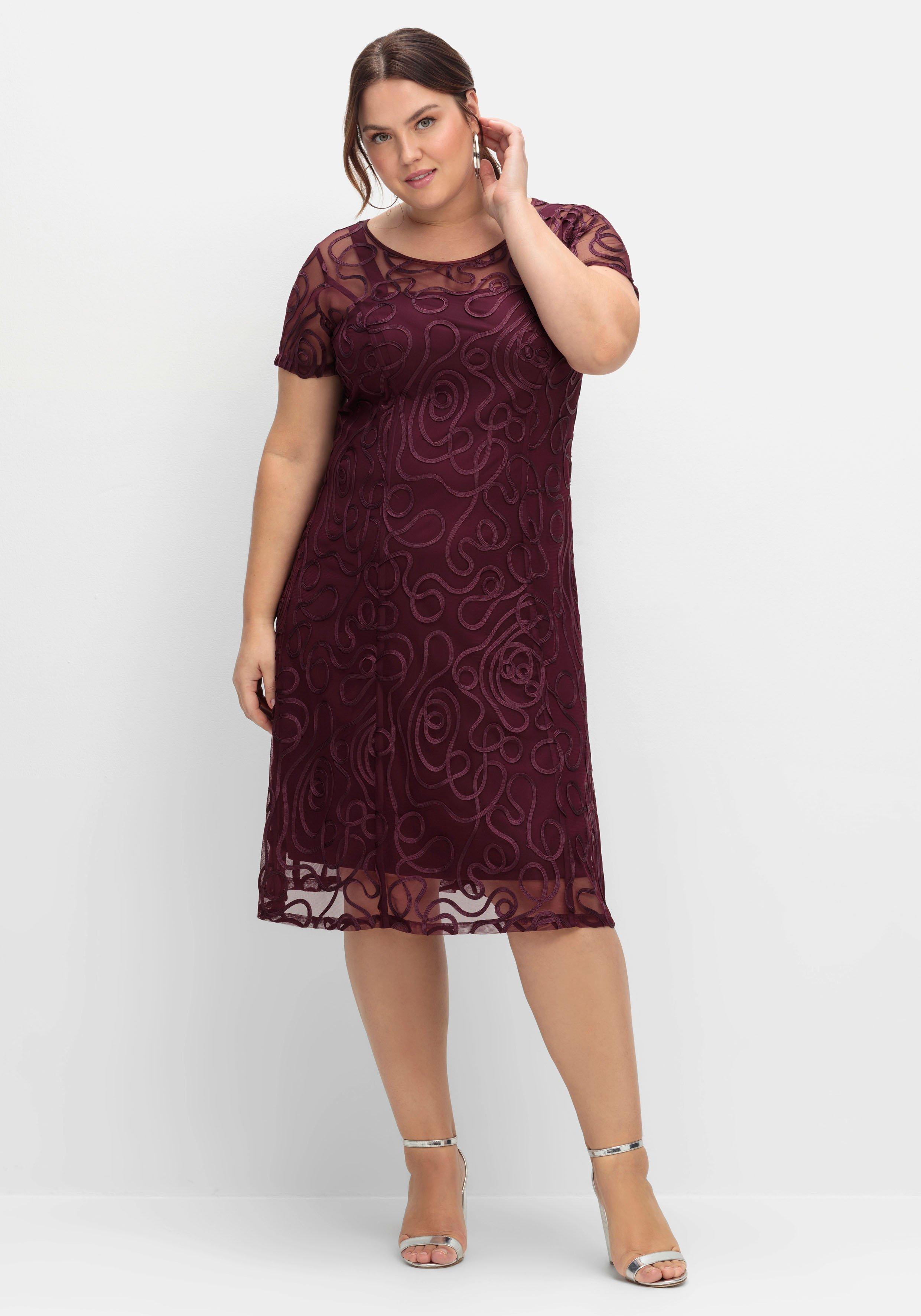 sheego Cocktailkleid mit Zierborten - aubergine sheego