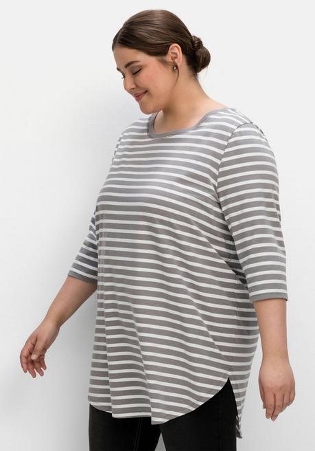 Longshirt in Oversize-Form mit Streifen - grau-weiß - 40/42