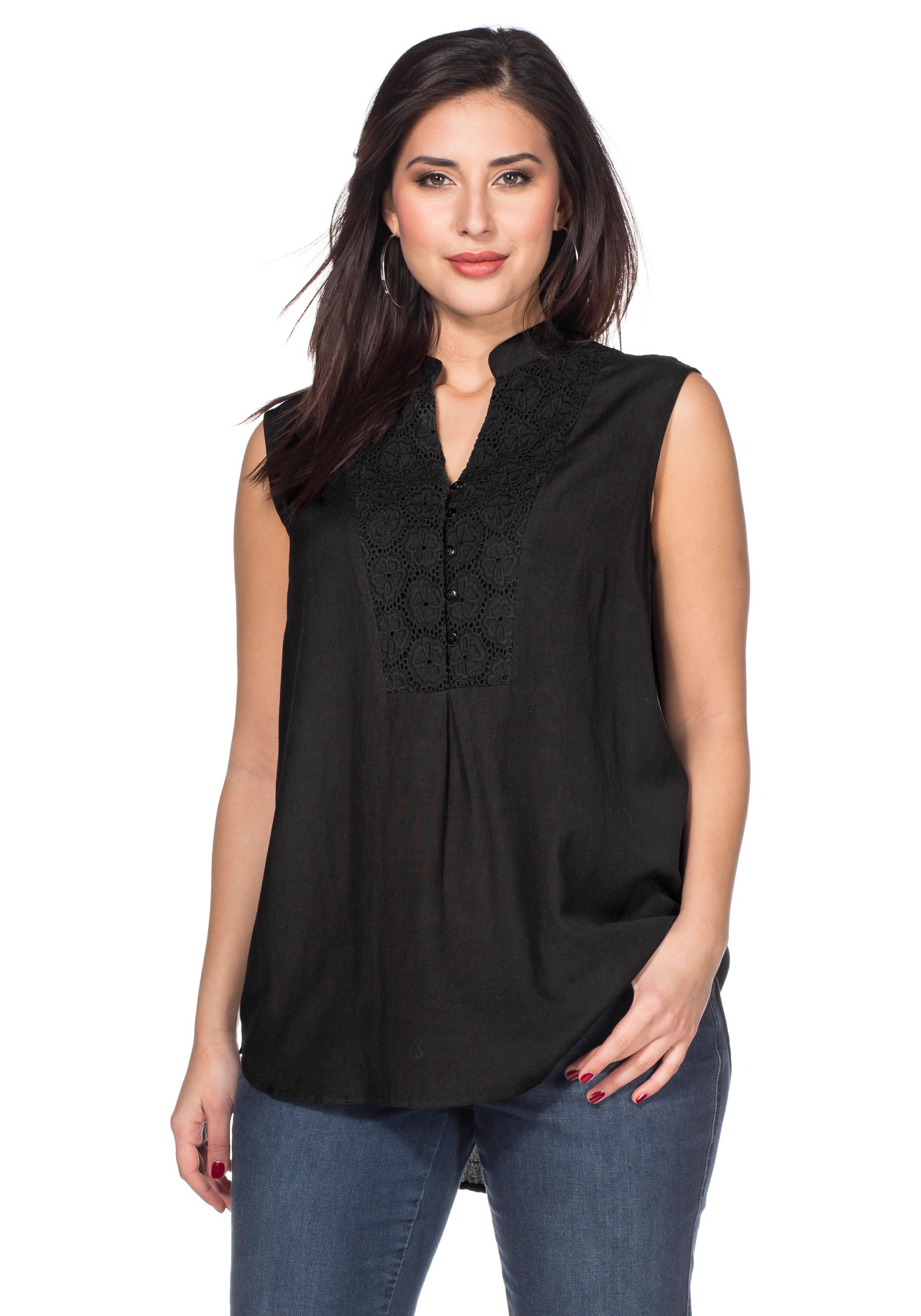 sheego by Joe Browns Top mit dekorativem Spitzenbesatz - schwarz sheego