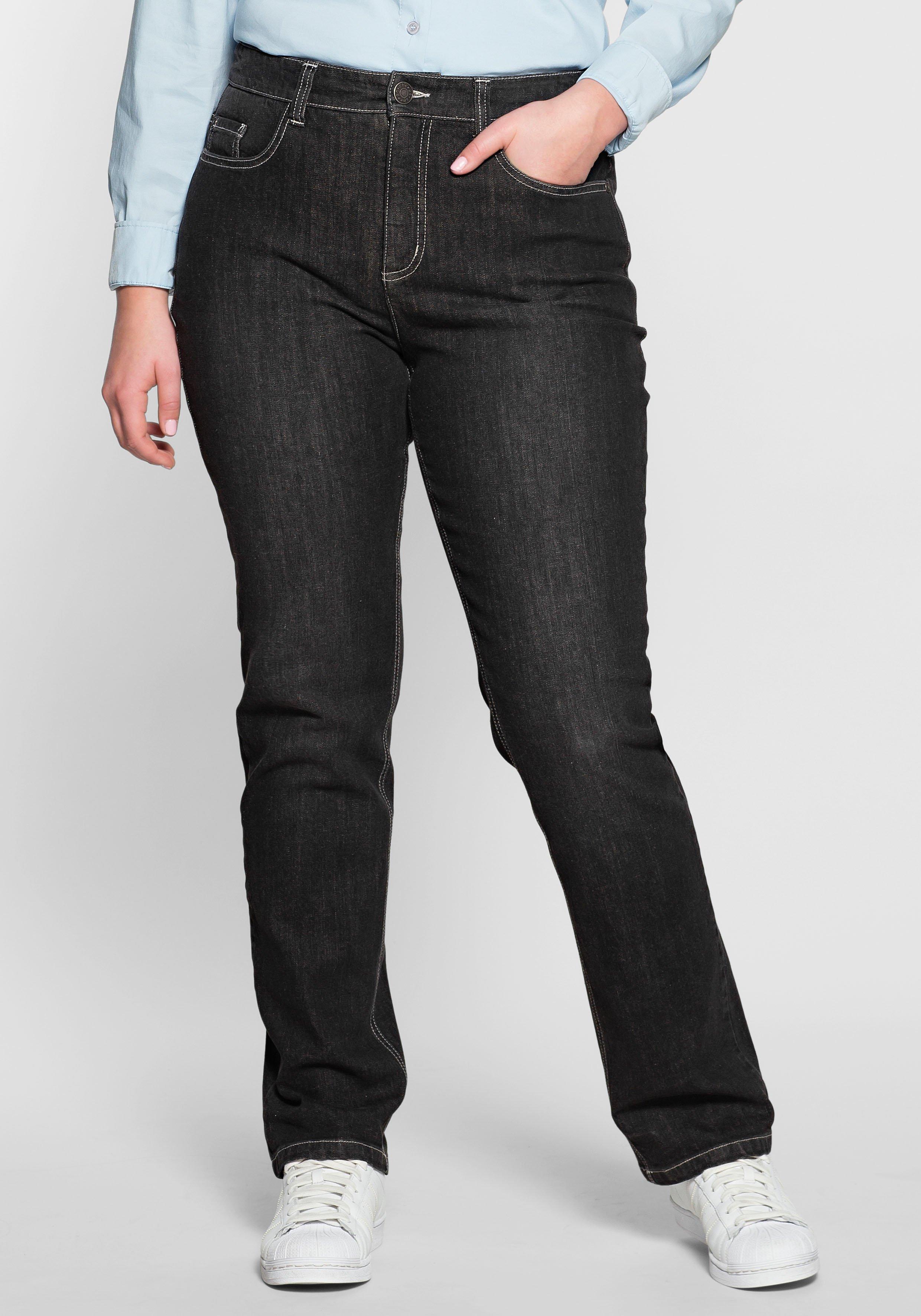 Gerade Jeans mit Shaping-Einsatz - black Denim | sheego