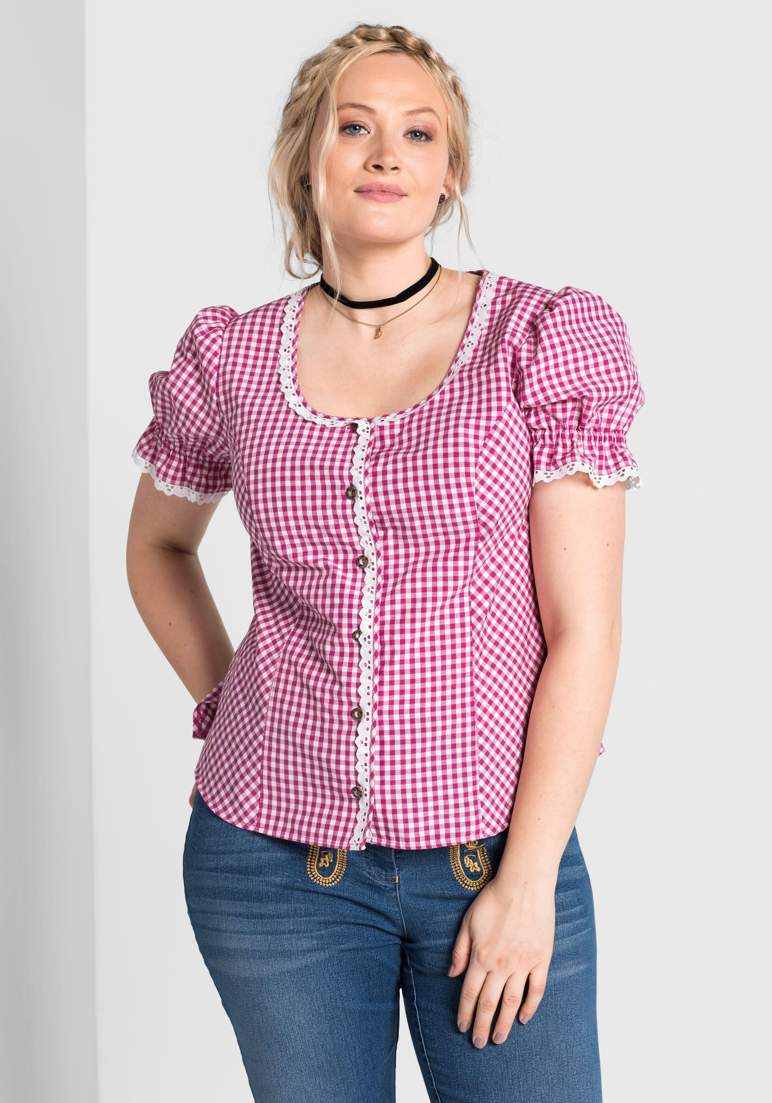 sheego Trachtenbluse mit typischem Trachtenkaro - pink sheego