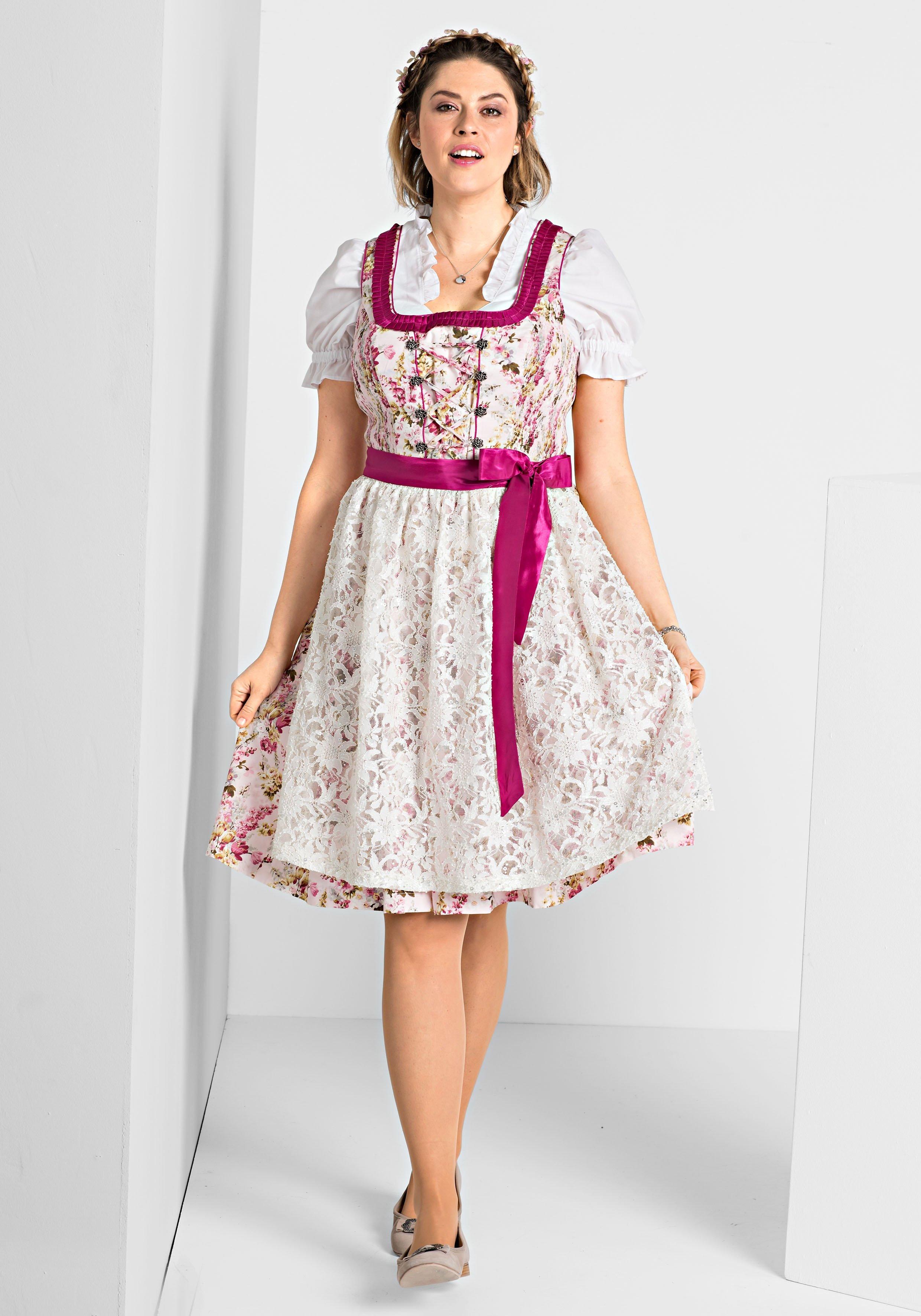 Dirndl mit Bluse und sheego - 3tlg. pink | Schürze