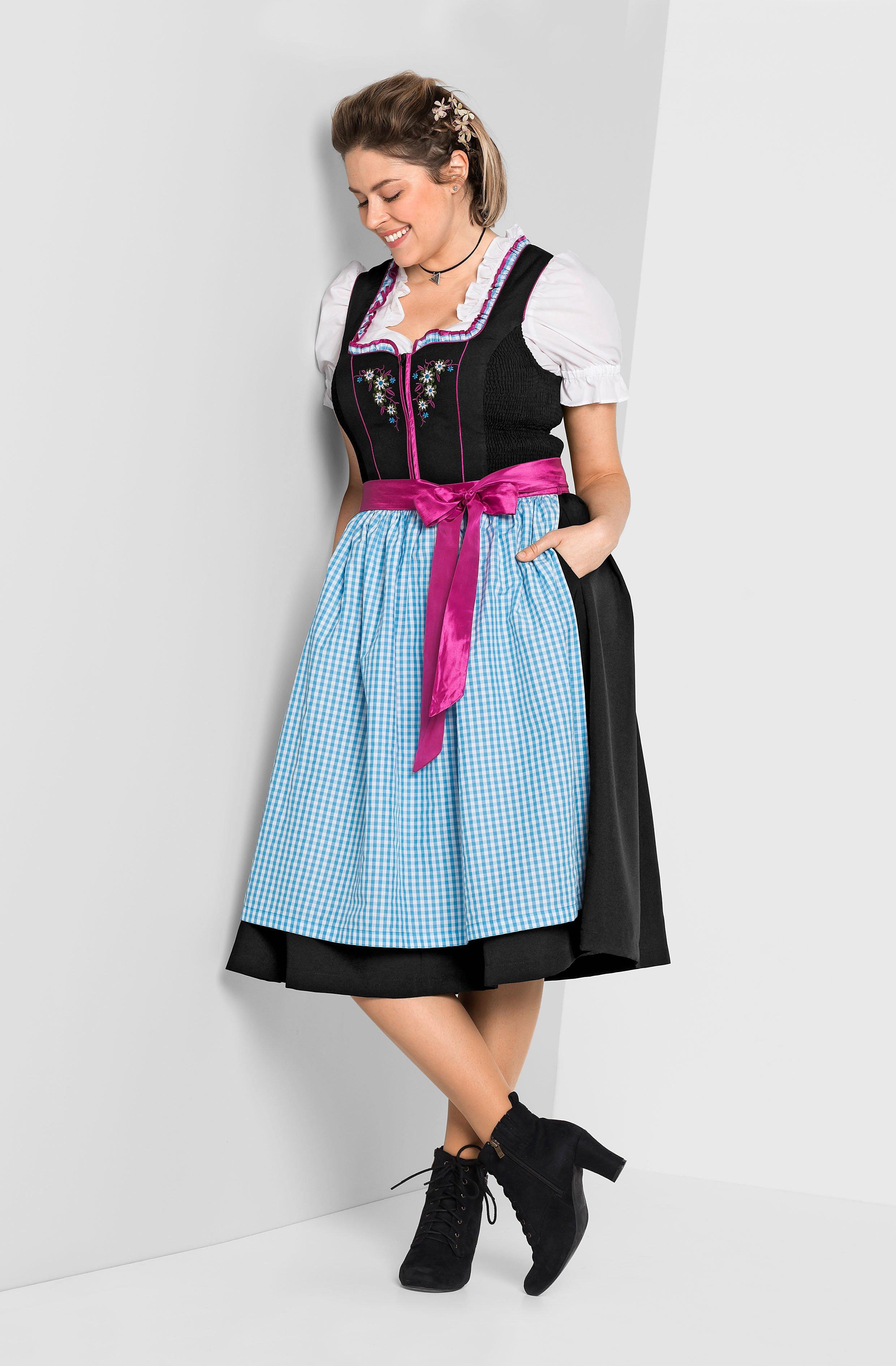 sheego Dirndl mit Schürze und Bluse 3tlg. - schwarz-türkis sheego