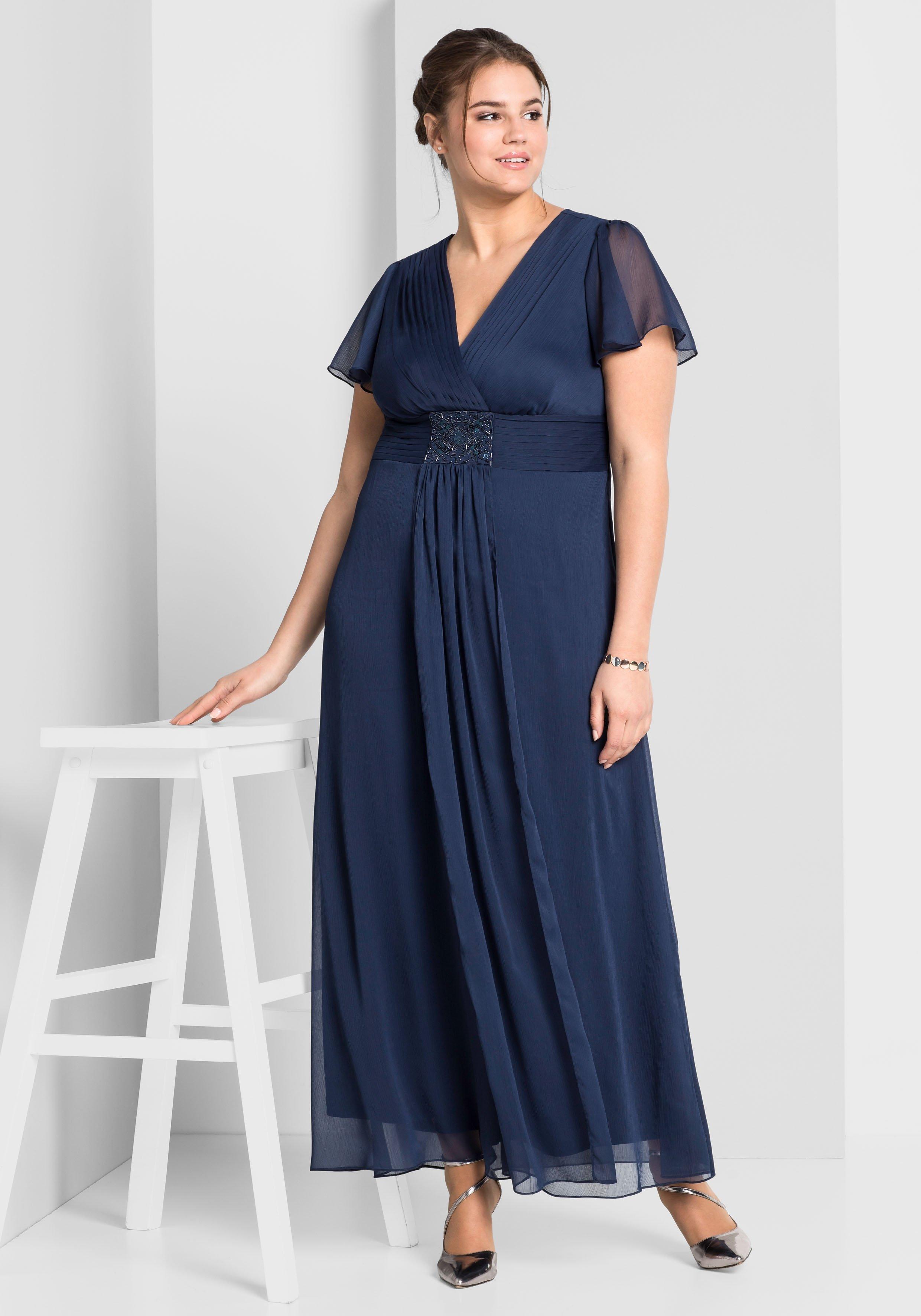 sheego Abendkleid mit Schmuckbrosche, in A-Linie - marine sheego