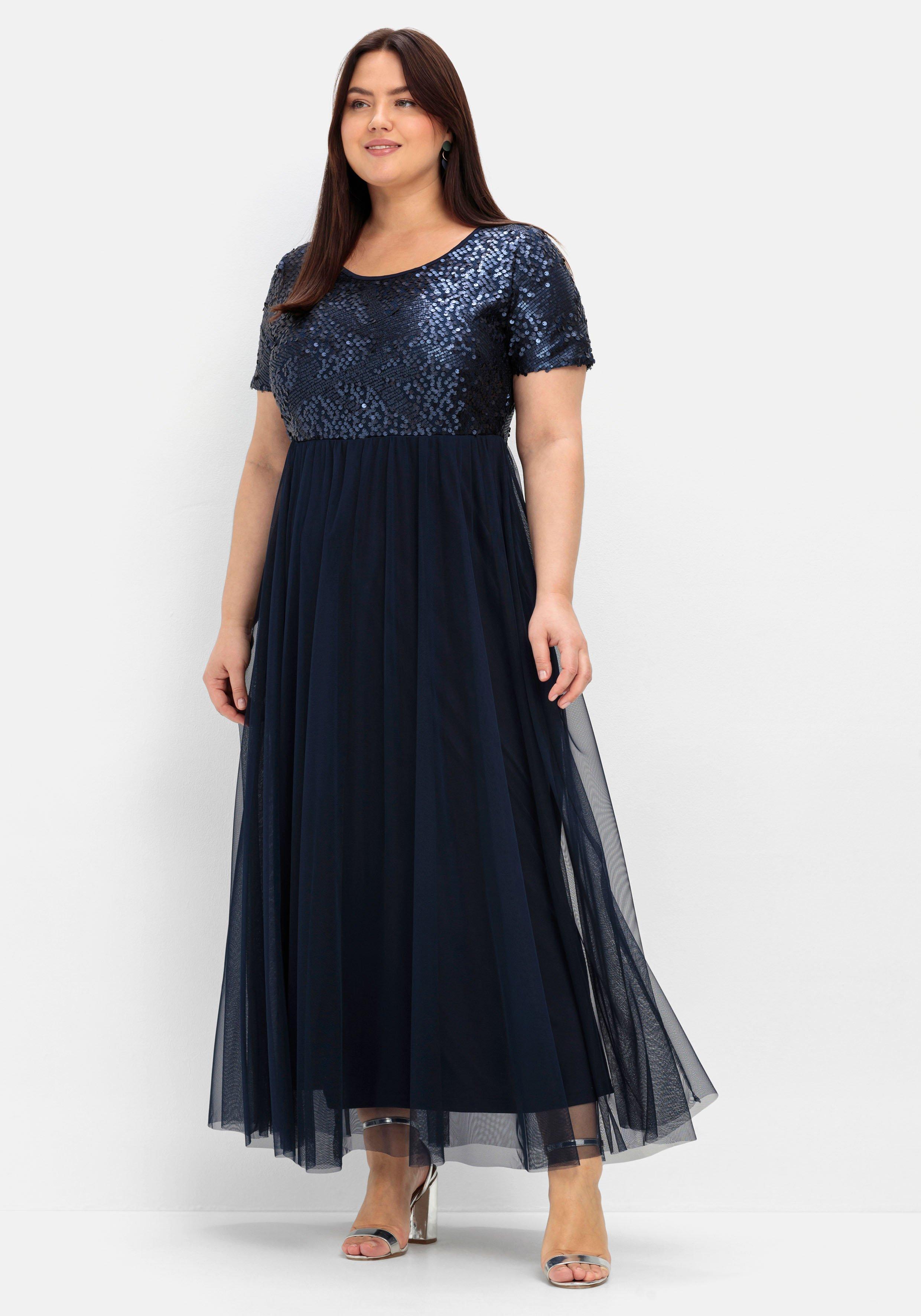 sheego Abendkleid in A-Linie, mit Pailletten - marine sheego