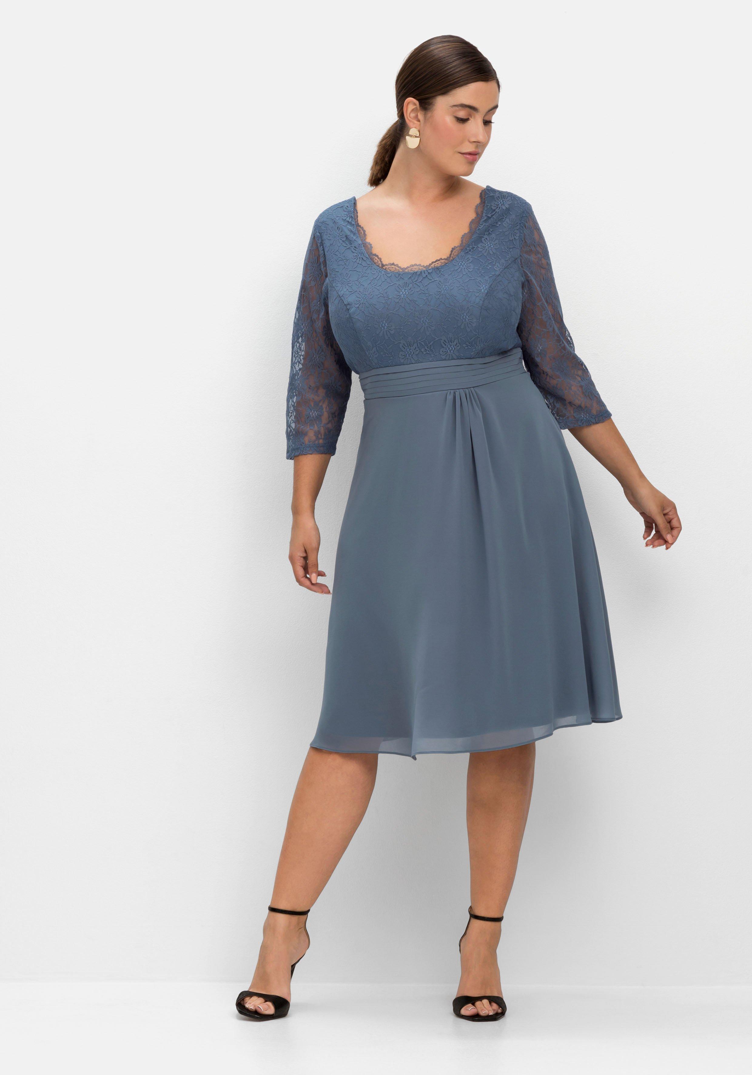 sheego Cocktailkleid mit floraler Spitze - stahlblau sheego