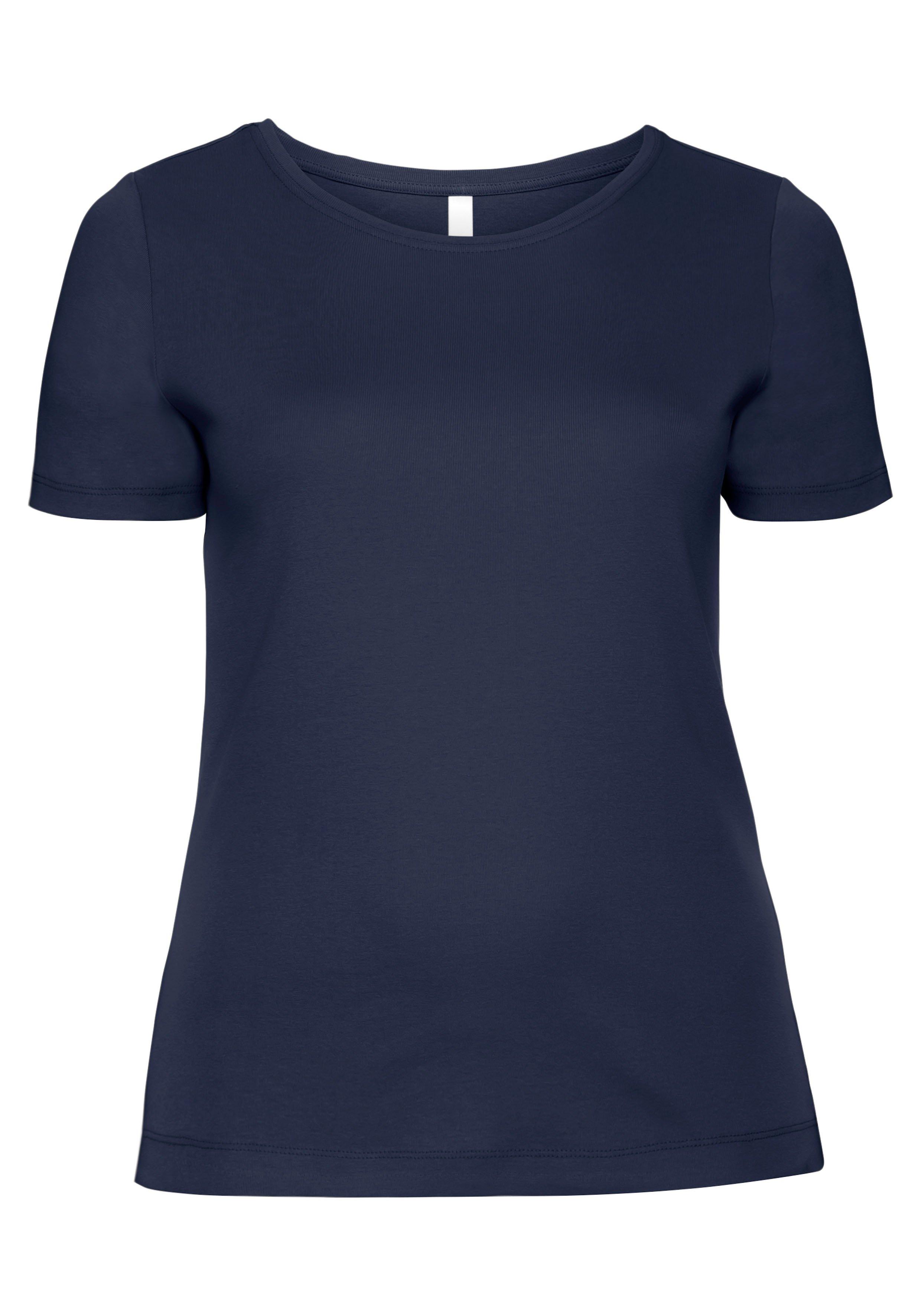BASIC T-Shirt mit - | Ausschnitt sheego marine rundem