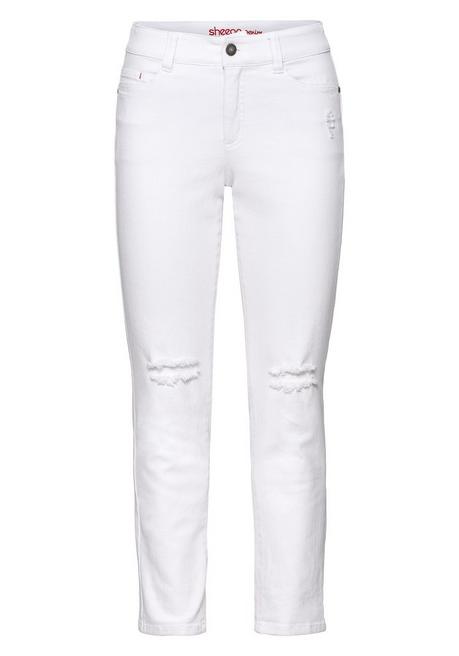 Schmale Stretch-Jeans mit Destroyed-Effekten - white Denim - 40