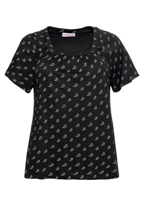 Shirt mit Flügelärmeln und Karree-Ausschnitt - schwarz bedruckt - 48