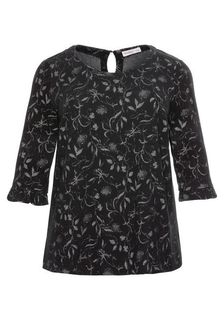 Jacquard-Shirt in floralem Design - schwarz gemustert - 44/46