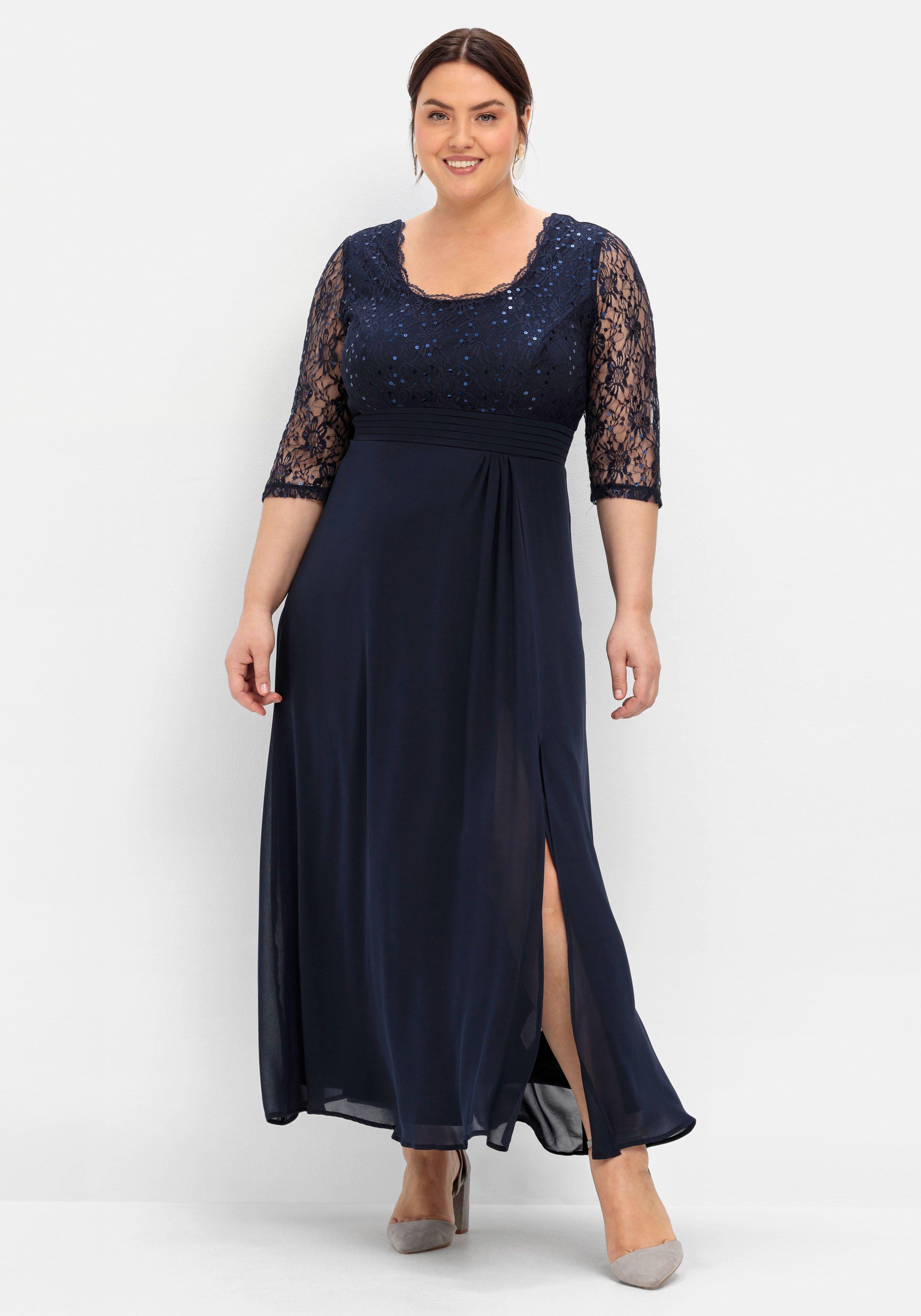 sheego Abendkleid mit floraler Spitze - marine sheego